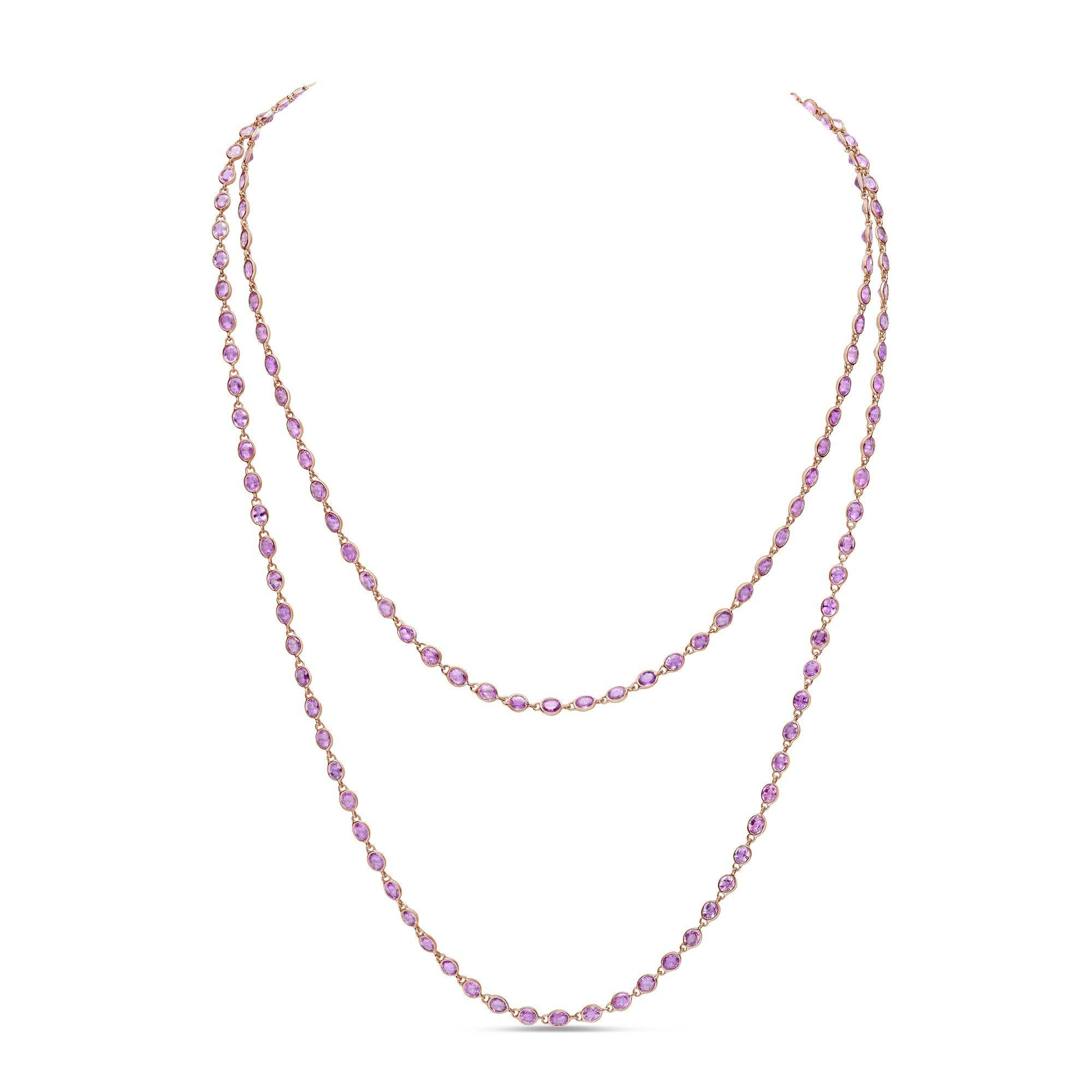 Diana M 18kt Gold Oval 101,98Kt Rosa Saphir Halskette für Damen oder Herren im Angebot
