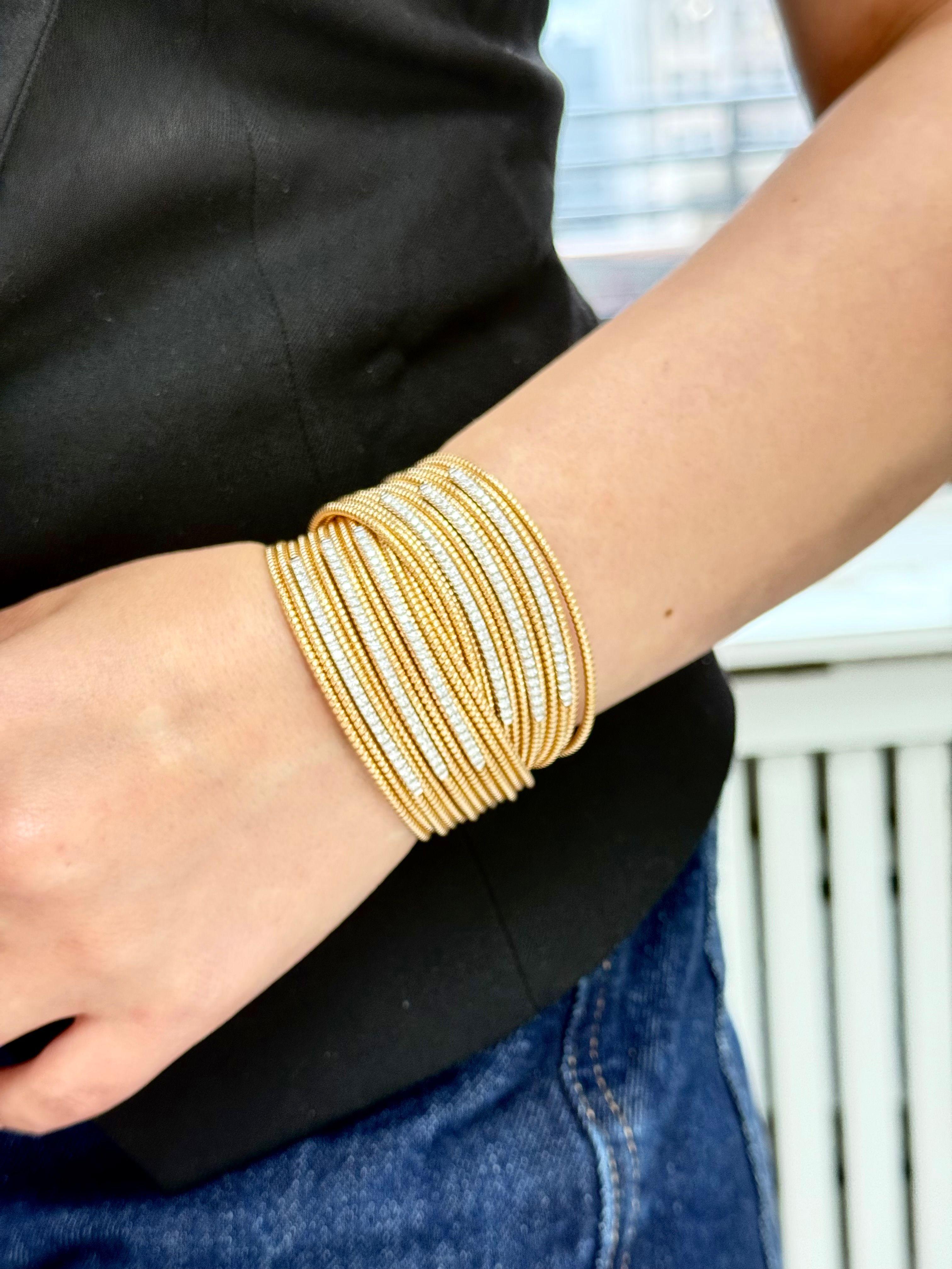 Modern Diana M 18kt Gold Round Diamond Wire Cuff Bracelet For Sale