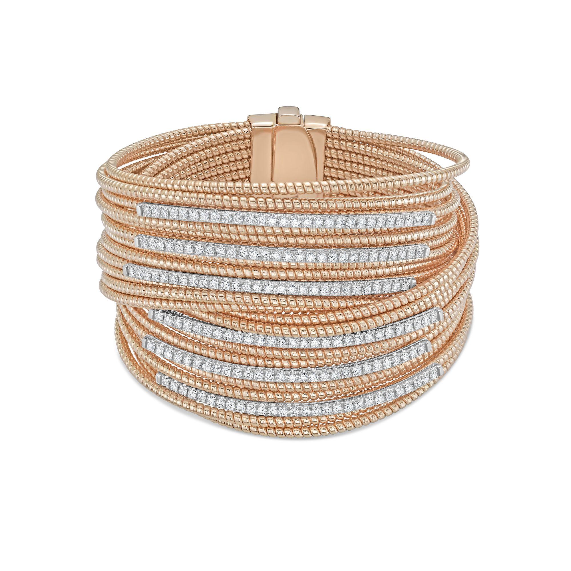 Round Cut Diana M 18kt Gold Round Diamond Wire Cuff Bracelet For Sale