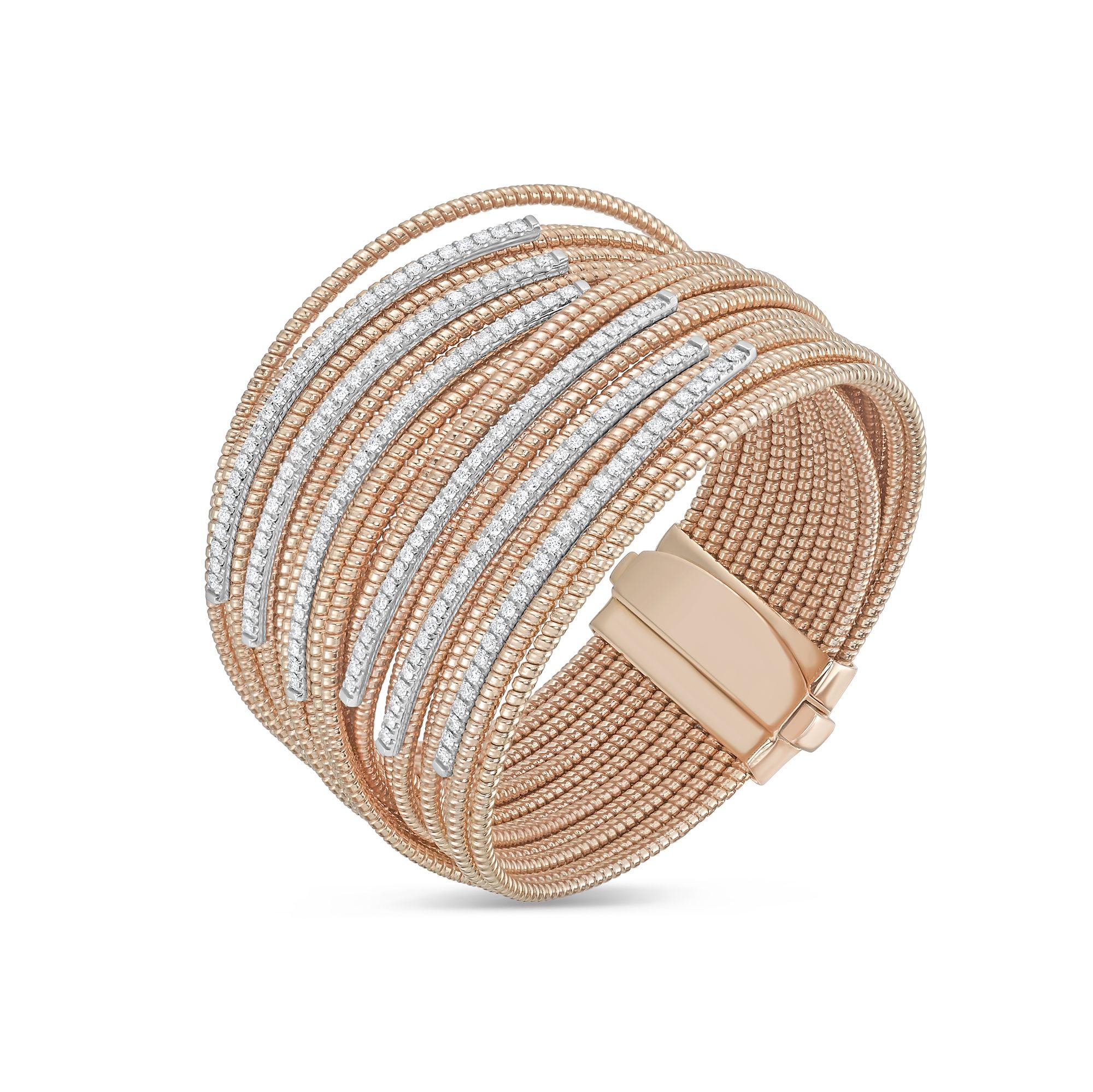 Diana M 18kt Gold Round Diamond Wire Cuff Bracelet In New Condition For Sale In New York, NY