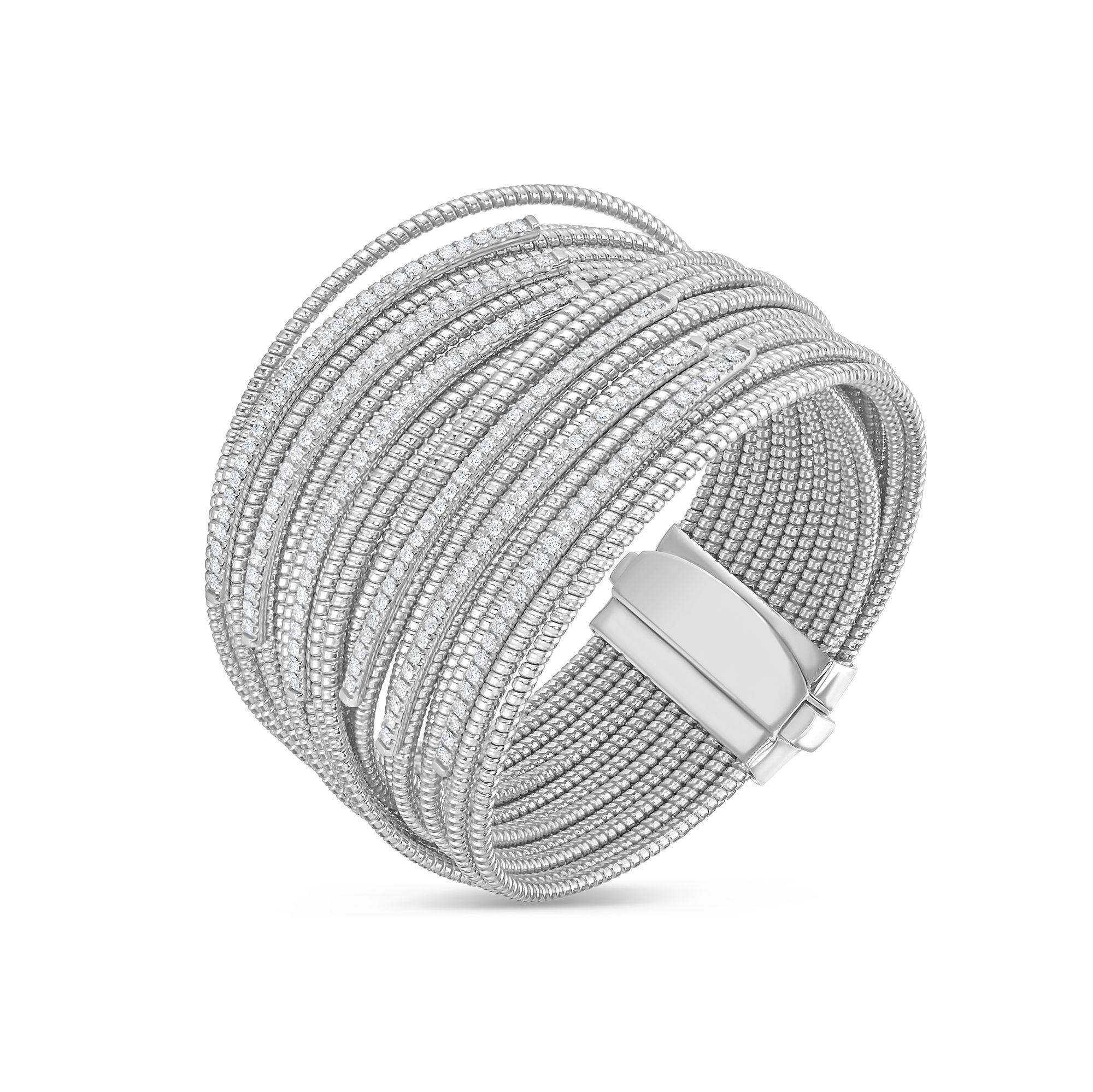 Women's or Men's Diana M 18kt Gold Round Diamond Wire Cuff Bracelet For Sale