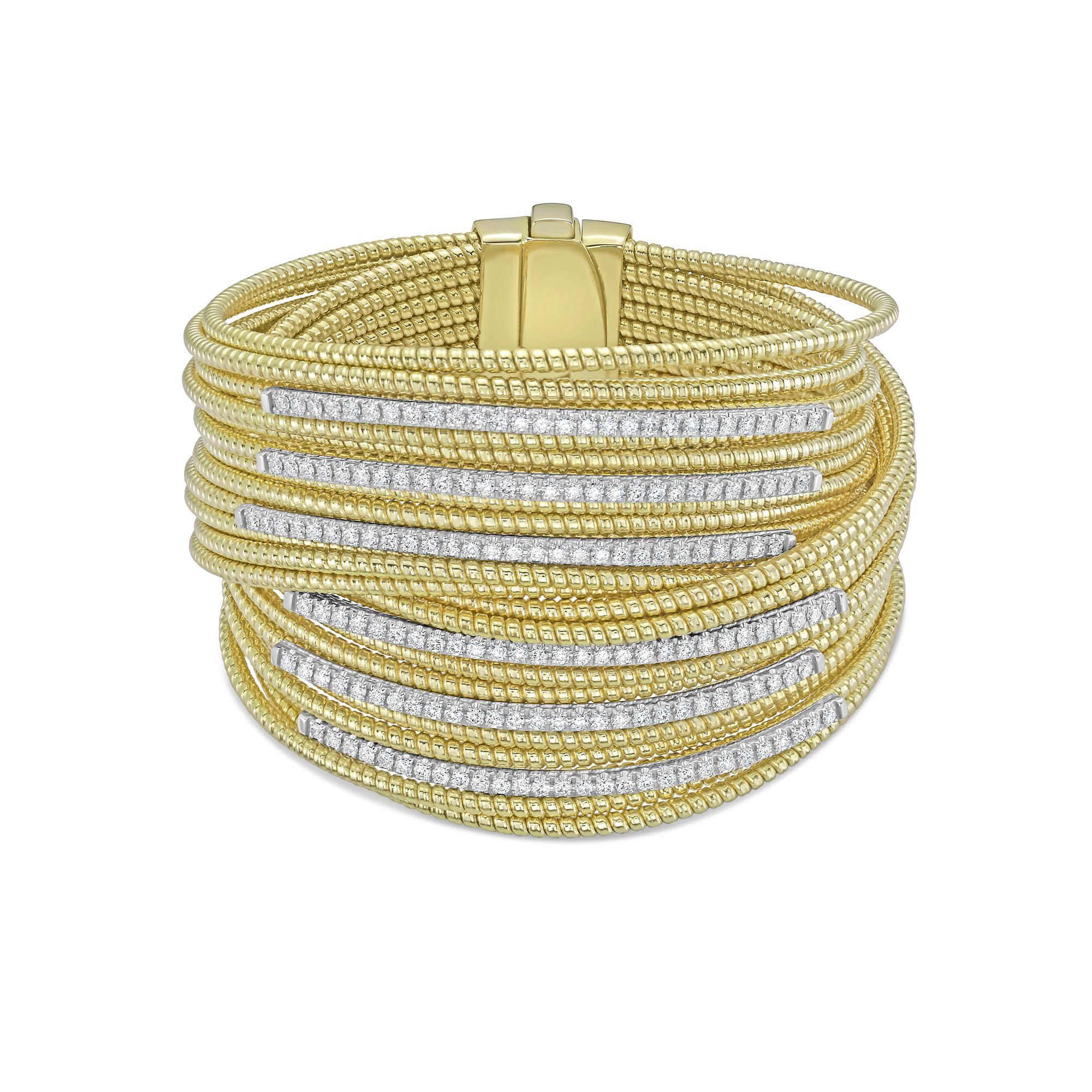 Diana M 18kt Gold Round Diamond Wire Cuff Bracelet For Sale 1