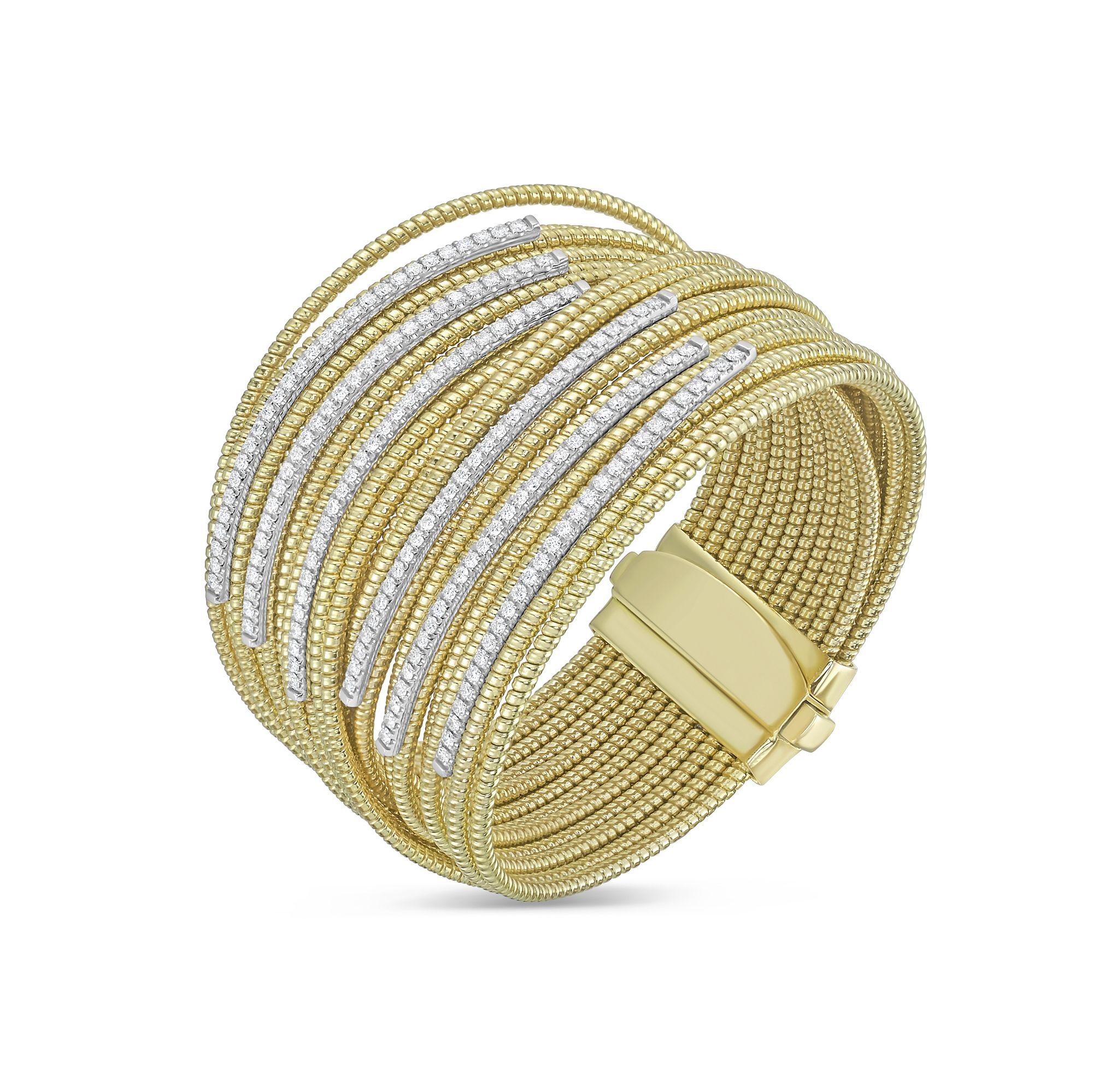 Diana M 18kt Gold Round Diamond Wire Cuff Bracelet For Sale 2