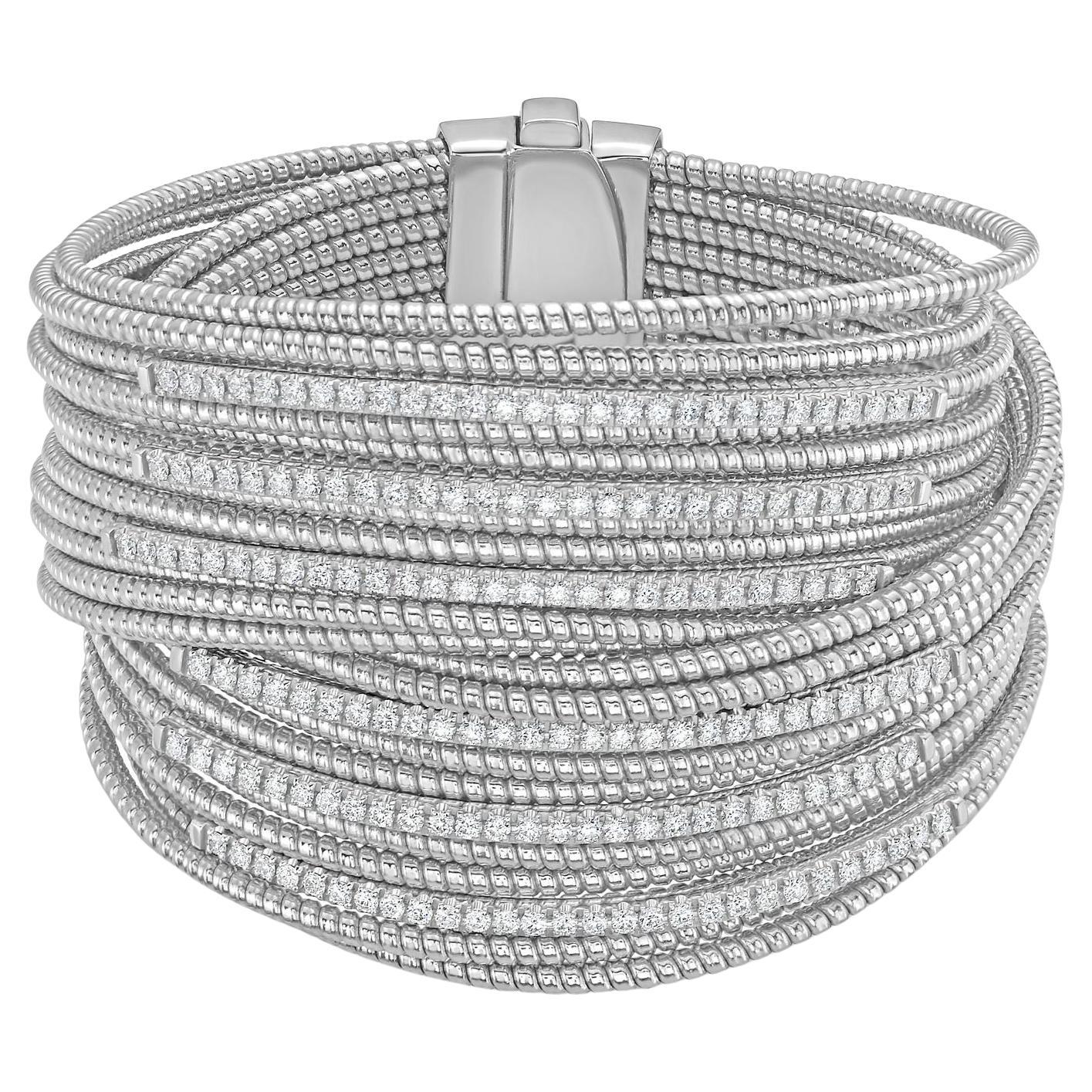 Diana M 18kt Gold Round Diamond Wire Cuff Bracelet For Sale