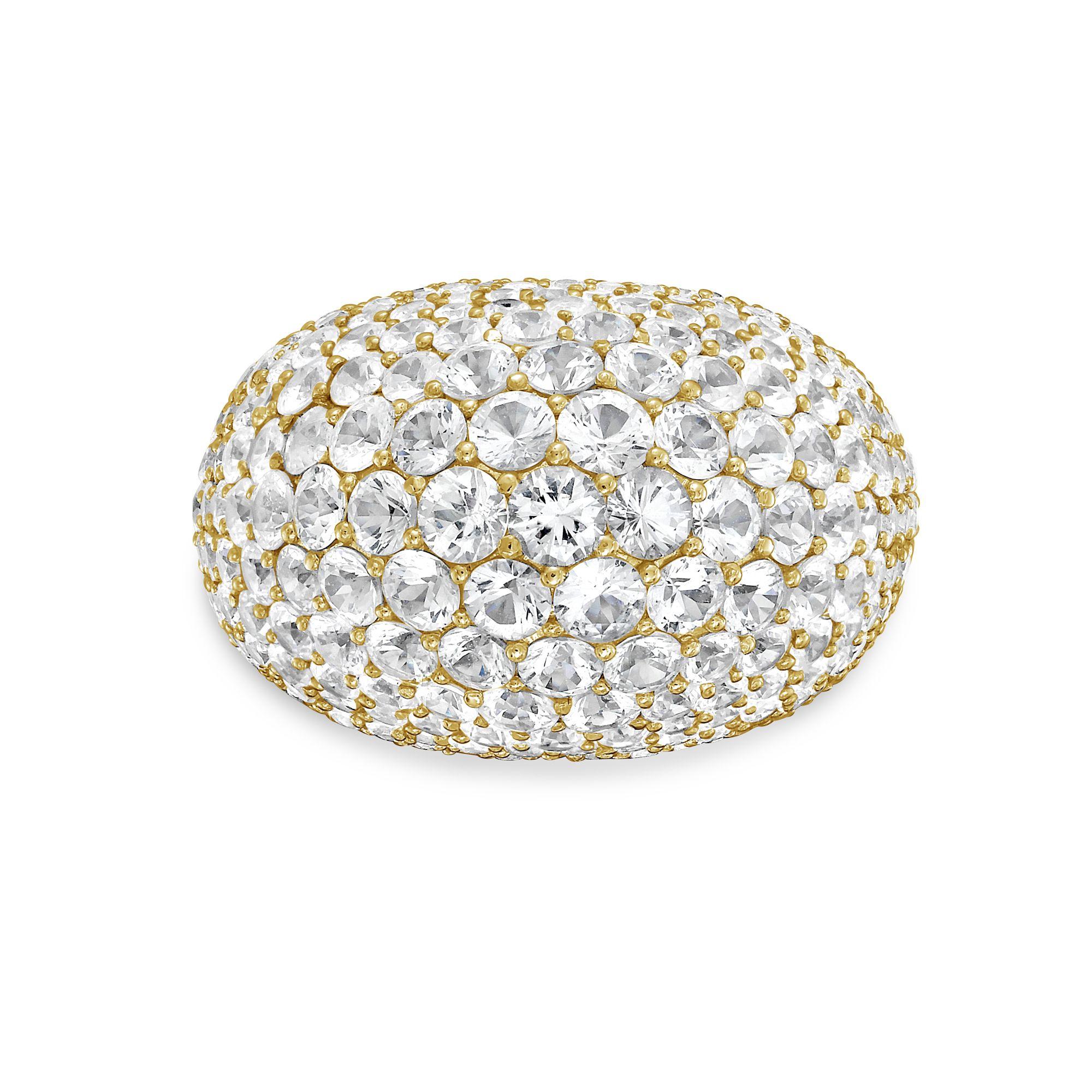 Round Cut Diana M 18kt Gold White Sapphire Dome Ring For Sale