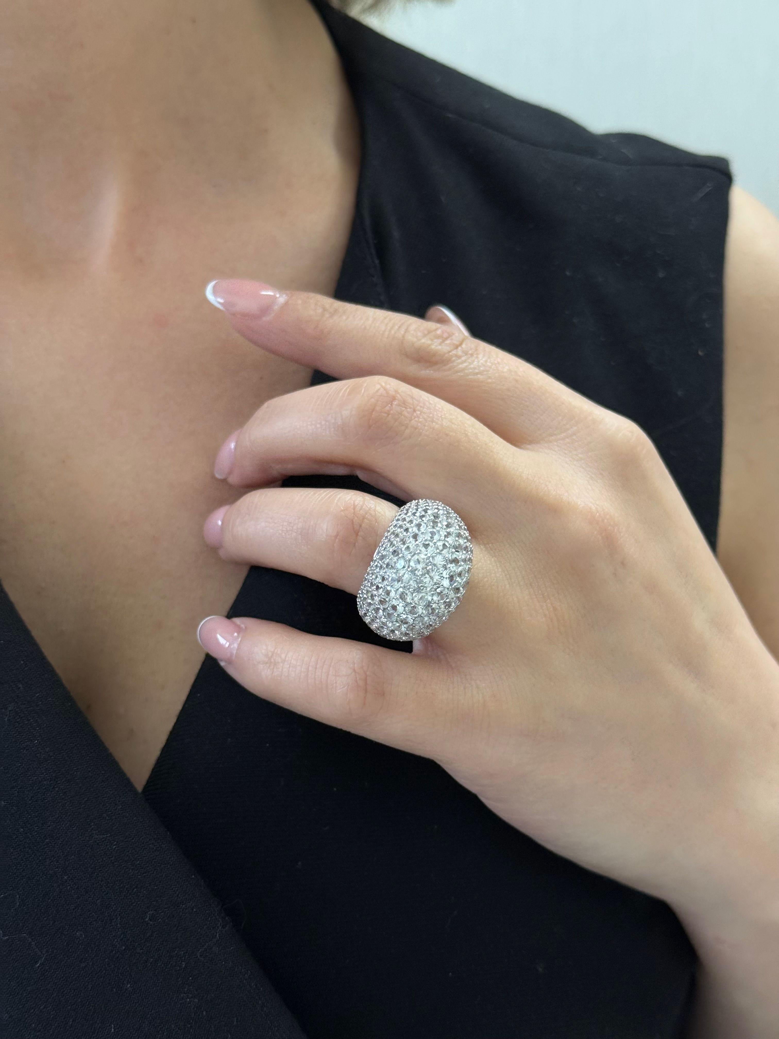 Women's or Men's Diana M 18kt Gold White Sapphire Dome Ring For Sale