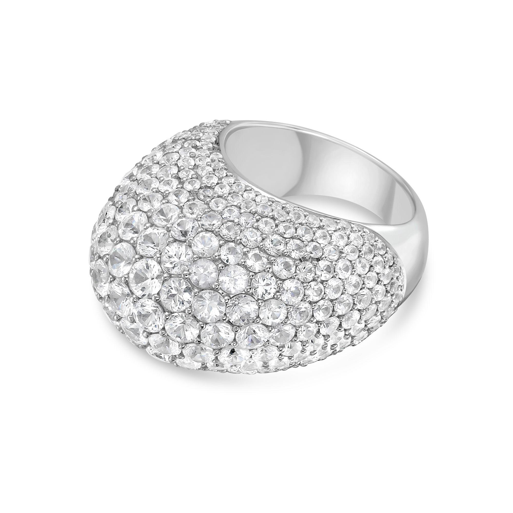 Diana M 18kt Gold White Sapphire Dome Ring For Sale 3