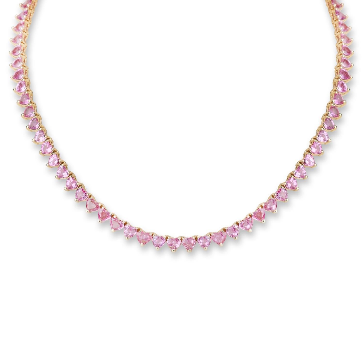 Heart Cut Diana M. 18kt Heart-Shaped Pink Sapphire Necklace 36.68cts Total  For Sale