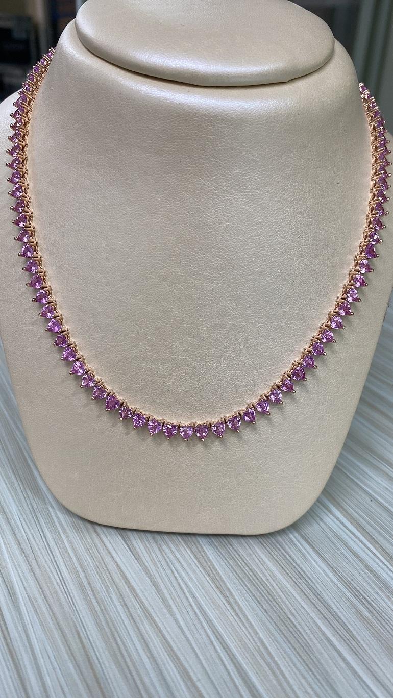 Modern Diana M. 18kt Heart-Shaped Pink Sapphire Necklace 36.68cts Total  For Sale