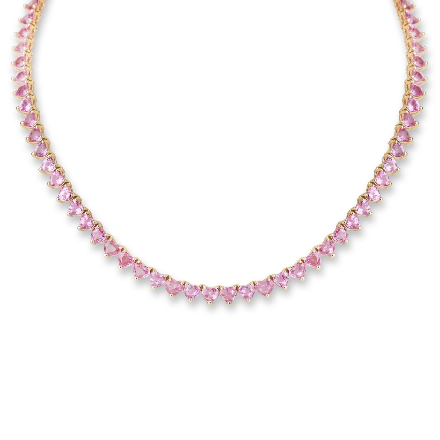Diana M. 18kt Heart-Shaped Pink Sapphire Necklace 36.68cts Total In New Condition For Sale In New York, NY