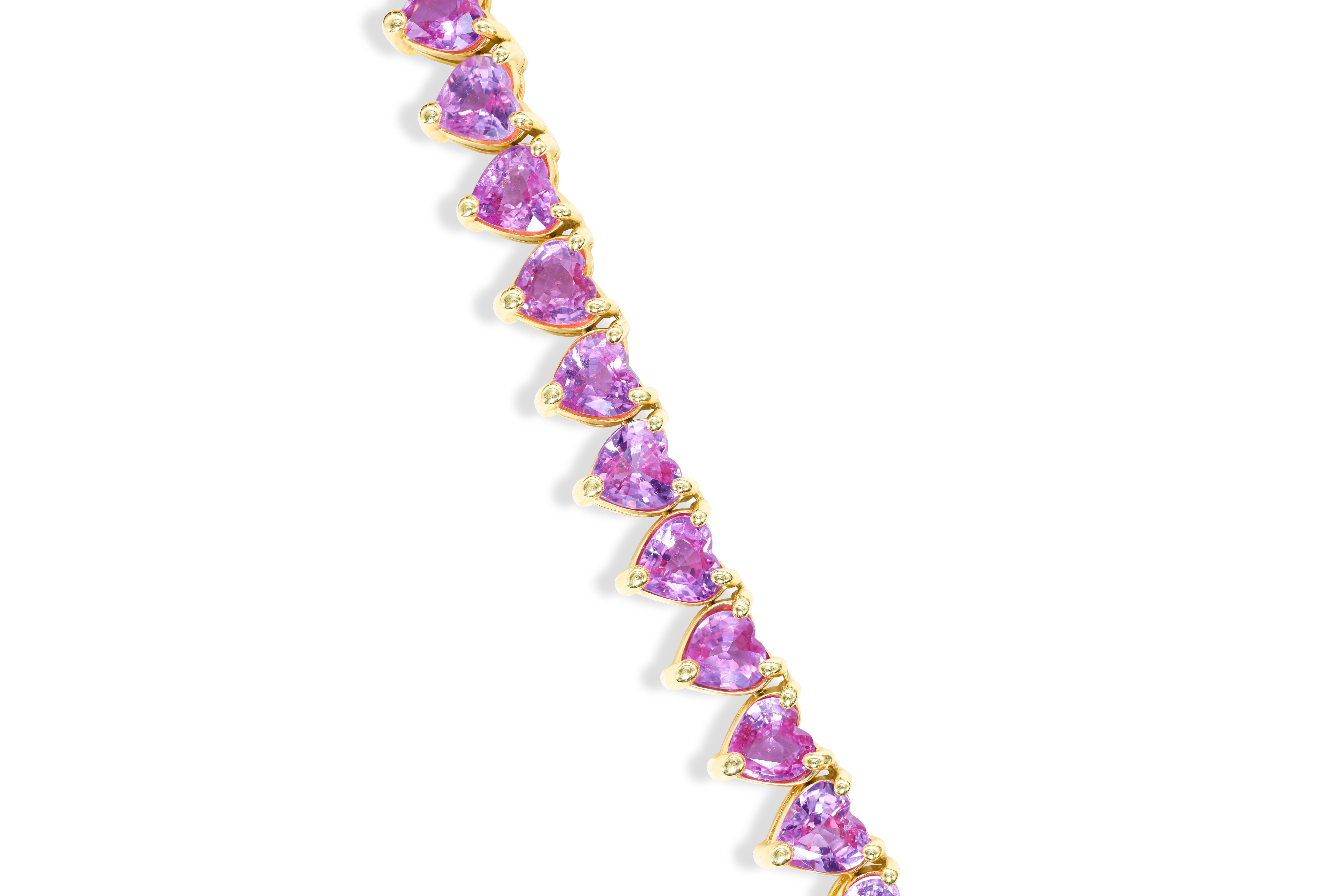 Women's or Men's Diana M. 18kt Heart-Shaped Pink Sapphire Necklace 36.68cts Total  For Sale