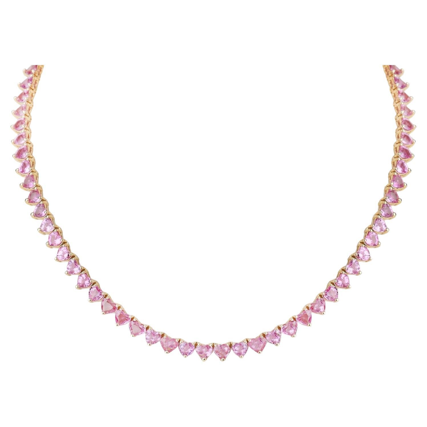 This necklace features a heart-shaped pink sapphires totaling 36.68cts  set in 18kt white gold all stones are perfectly matched and calibrated for maximum brilliance.