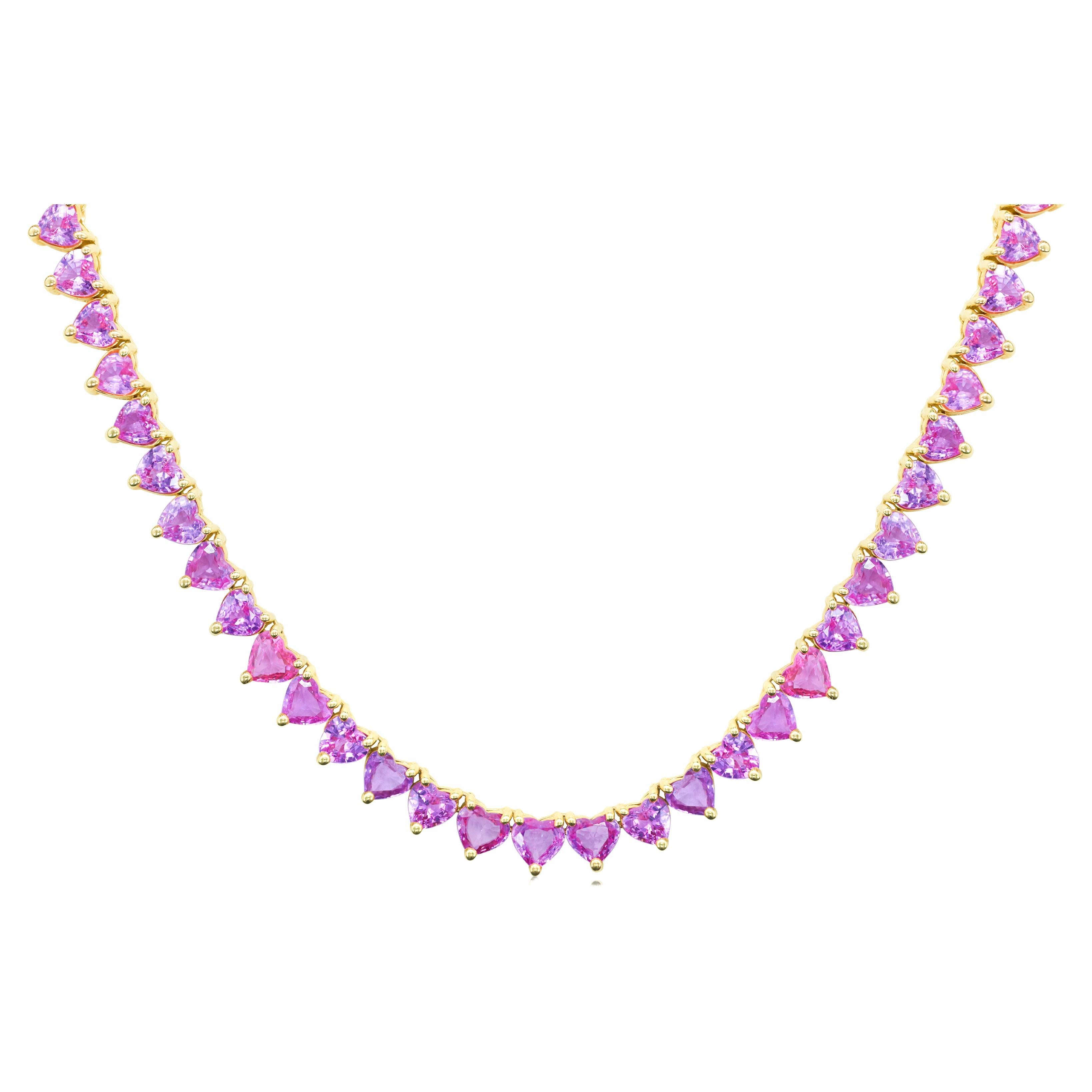 Diana M. 18kt Heart-Shaped Pink Sapphire Necklace 36.68cts Total 