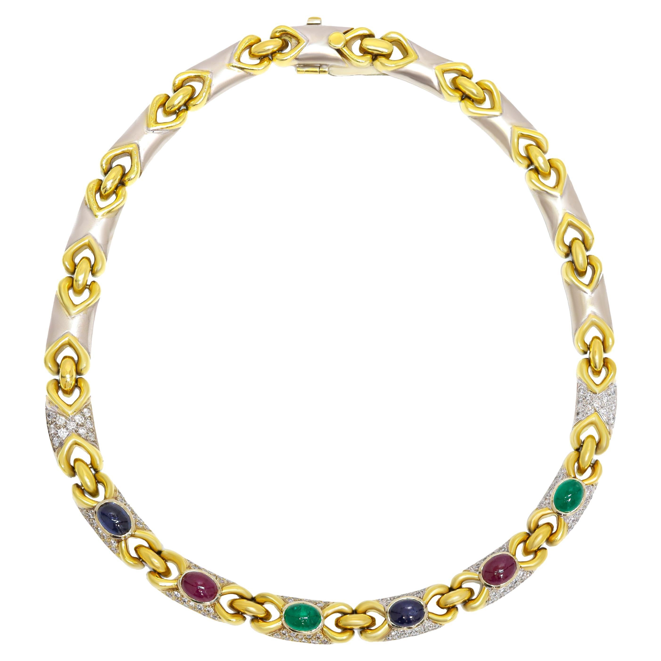 Diana M. 18kt necklace featuring 11.00cts of diamonds and 12.00 cts of cabochons For Sale