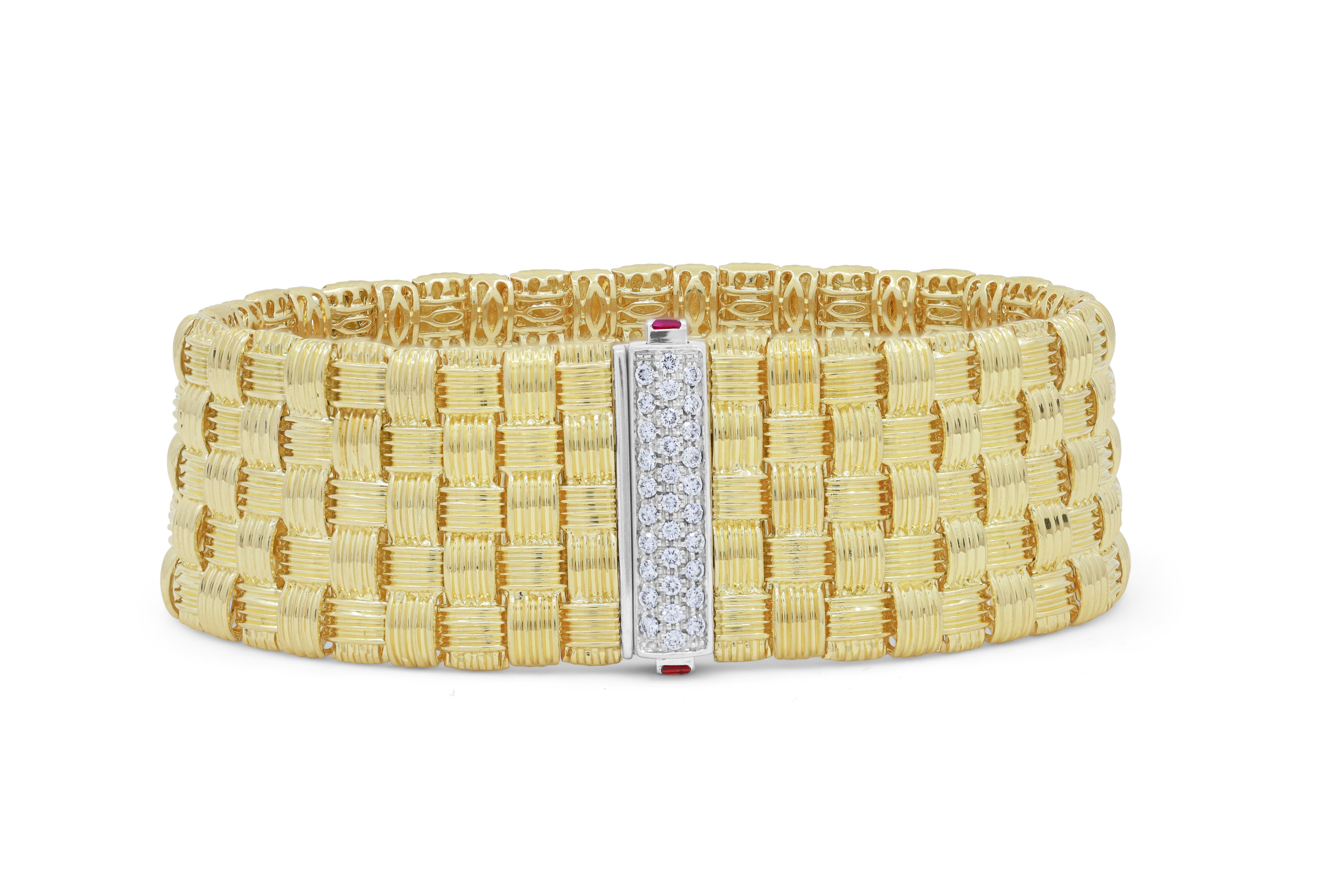 Diana M. 18KT Roberto coin bracelet woven design 87.26 grams with ruby and diamond  accent 


Diana M. is a leading supplier of top-quality fine jewelry for over 35 years.
Diana M is one-stop shop for all your jewelry shopping, carrying line of