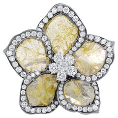 Diana M .18kt wg Diamantring mit Diamanten  Blumenmuster mit 6,53 Karat gelben, geschliffenen Diamanten