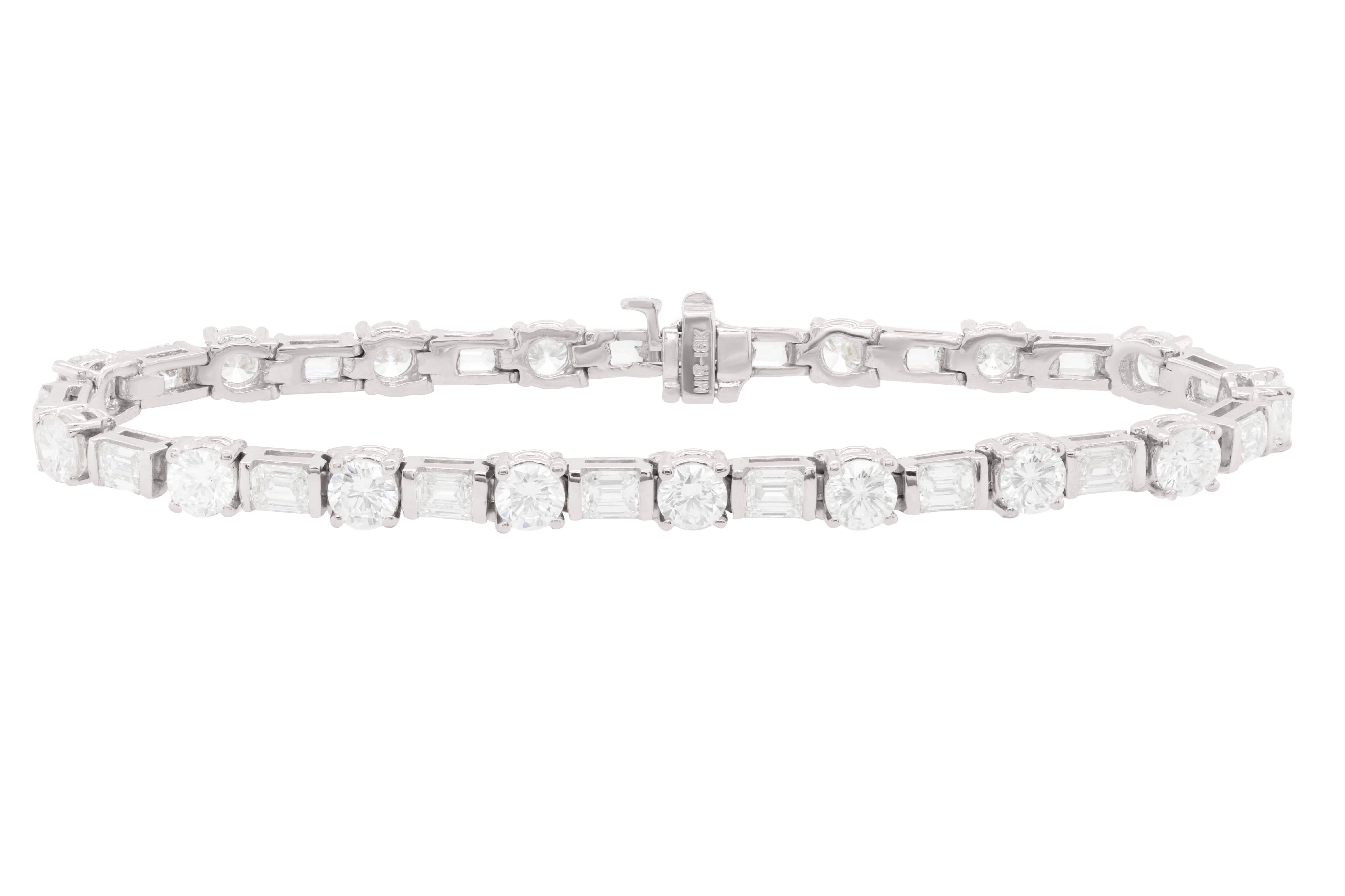Modern Diana M. 18kt white bracelet 7.00ct baquette and round diamonds 34 stones For Sale