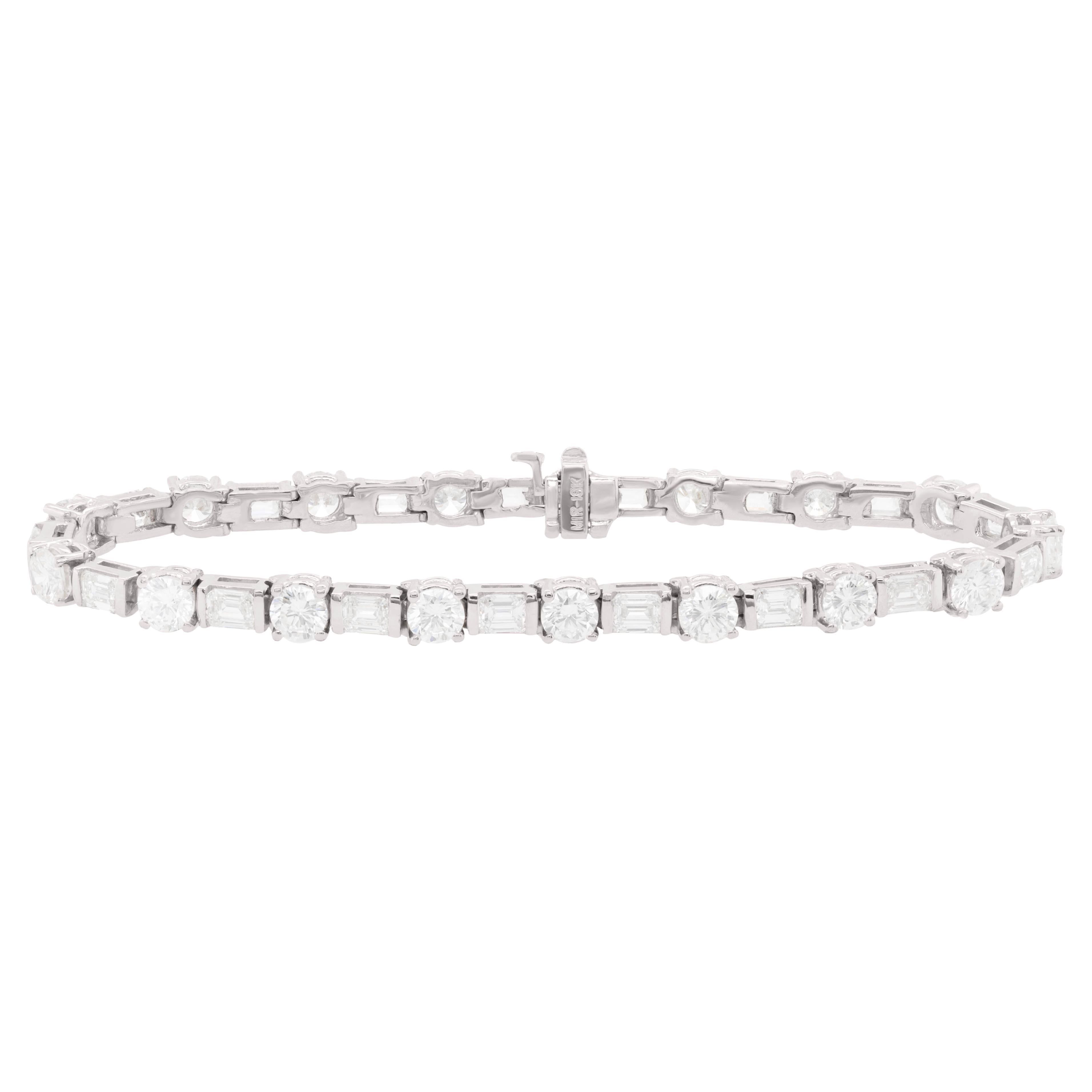 Diana M. 18kt white bracelet 7.00ct baquette and round diamonds 34 stones For Sale