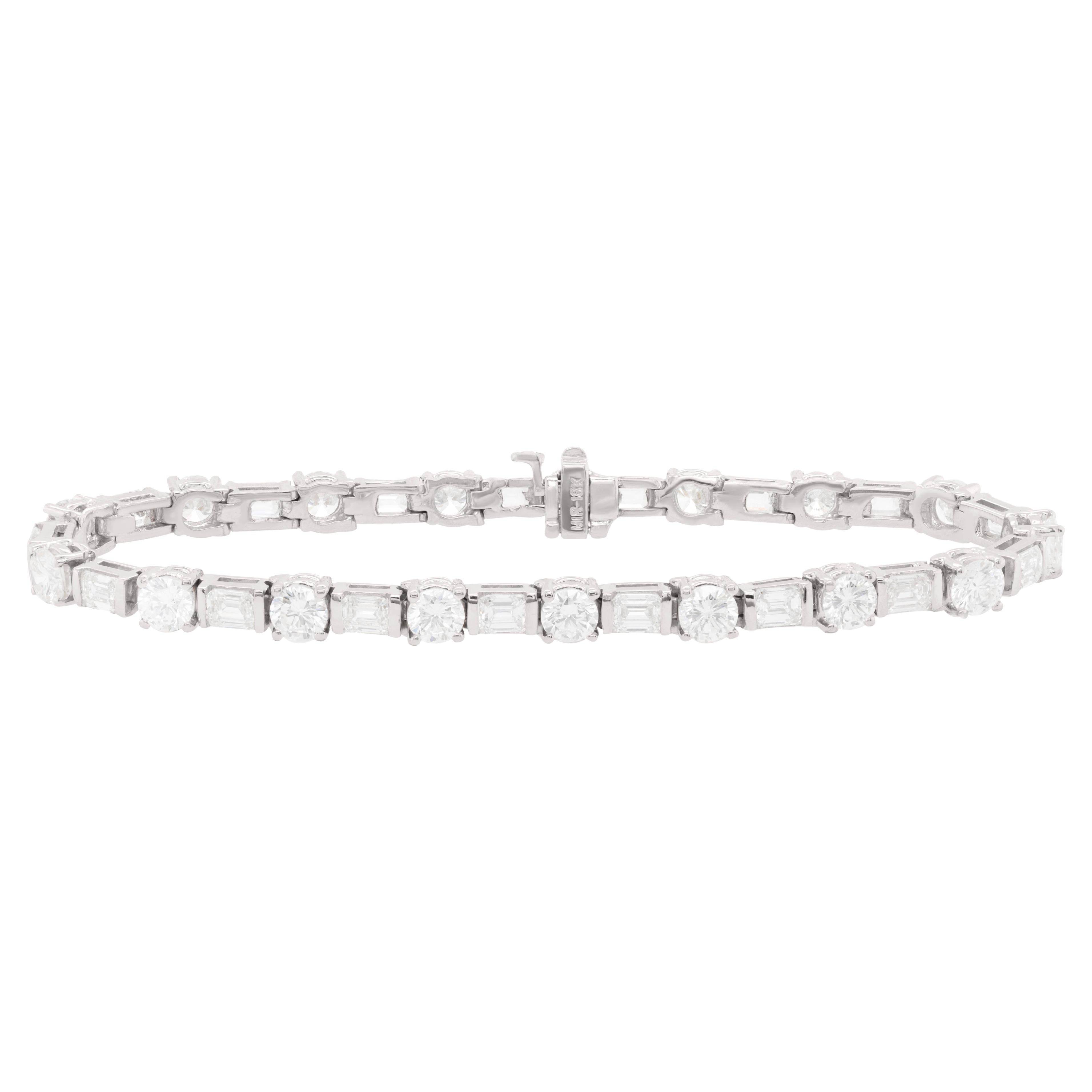 Diana M. Bracciale bianco 18kt 7,00ct baquette e diamanti rotondi 34 pietre