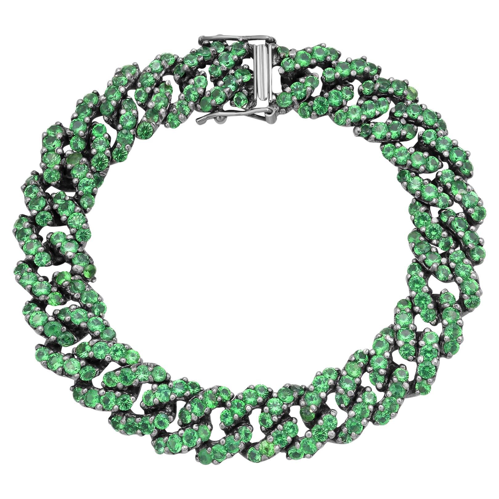 Diana M 18kt White Gold 14cts Green Tsavorite Link Bracelet