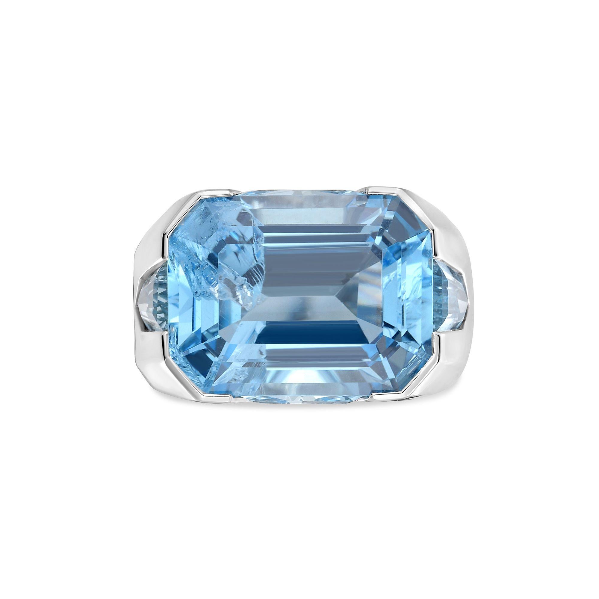 Emerald Cut Diana M 18kt White Gold 16.74cts Blue Topaz Ring For Sale