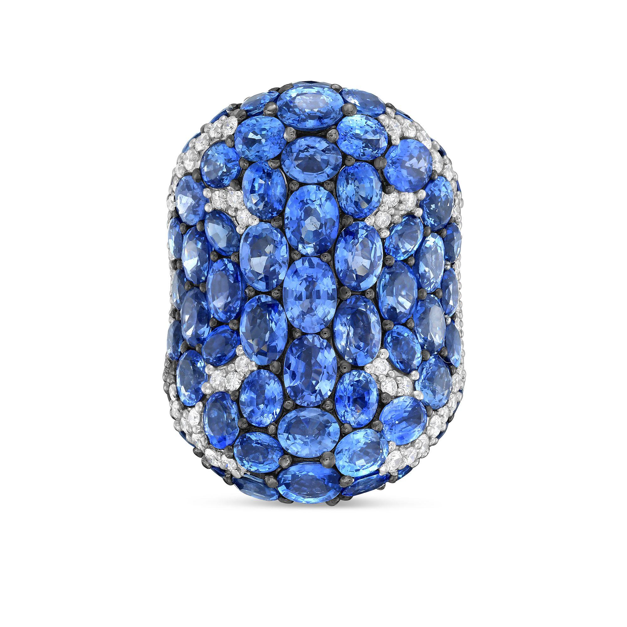 Diana M 18kt Weißgold 20,11cts Blauer Ovaler Saphir & 1,30cts Diamant Ring (Ovalschliff) im Angebot