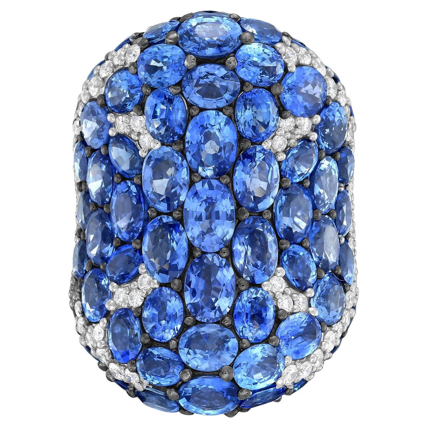 Diana M 18kt Weißgold 20,11cts Blauer Ovaler Saphir & 1,30cts Diamant Ring im Angebot