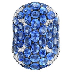 Diana M 18kt Weißgold 20,11cts Blauer Ovaler Saphir & 1,30cts Diamant Ring