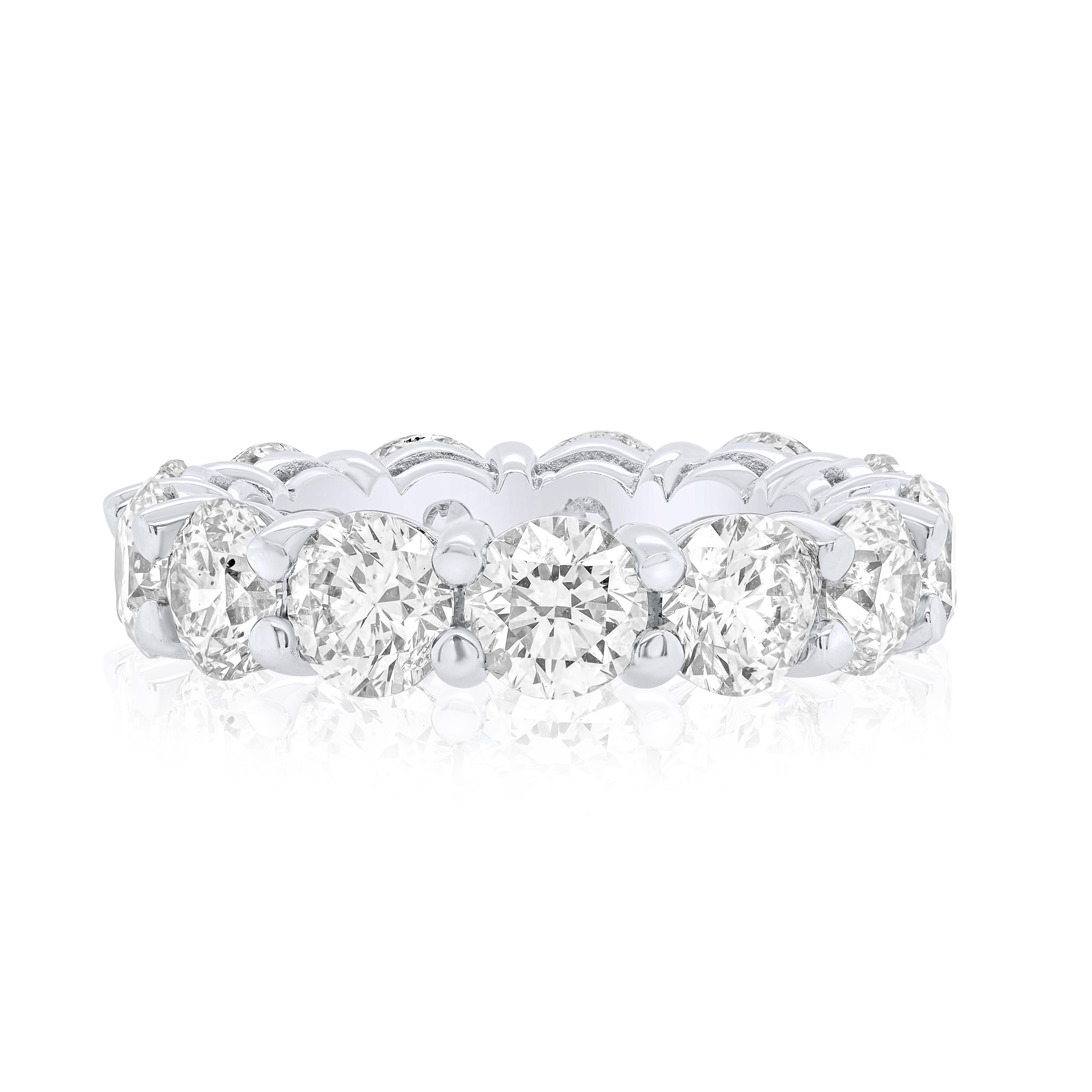 Modern Diana M. 18kt white gold all the way around diamond eternity band feature 4.55ct For Sale