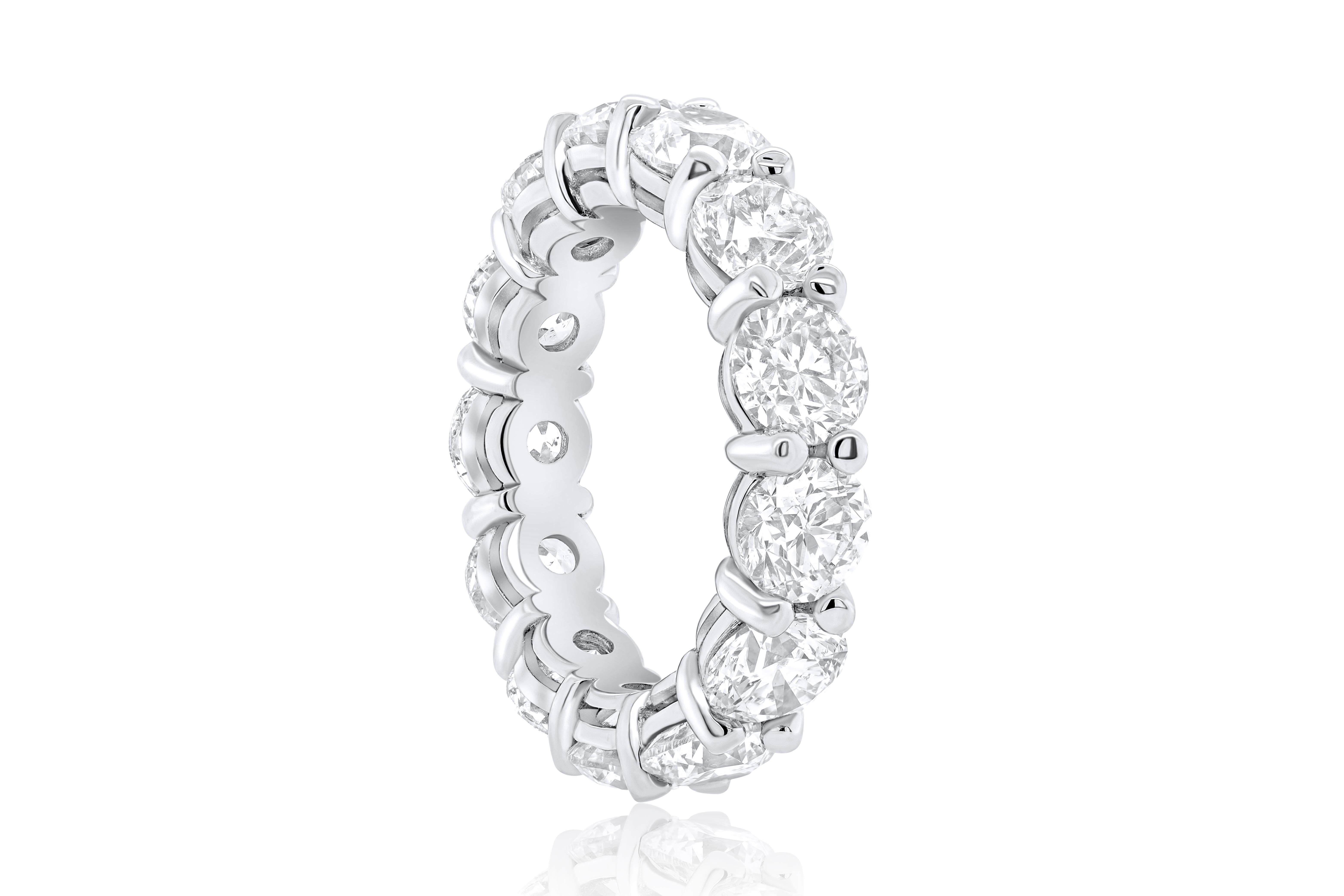 Round Cut Diana M. 6.60 Cts Diamond Wedding Band in 18Kt White Gold For Sale