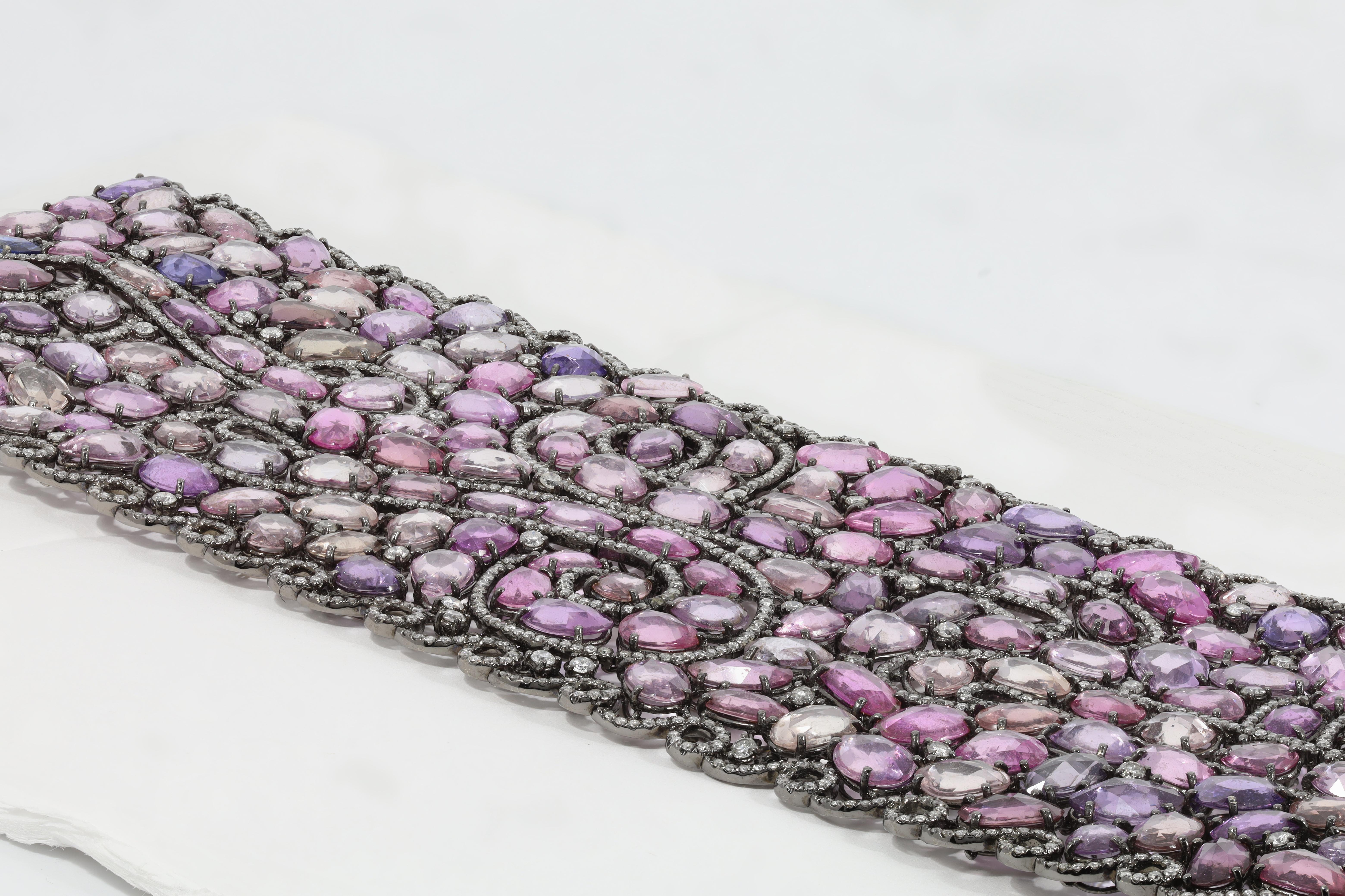 Mixed Cut Diana M. 18kt white gold bracelet featuring 155.51cts of unheated pink sapphires For Sale