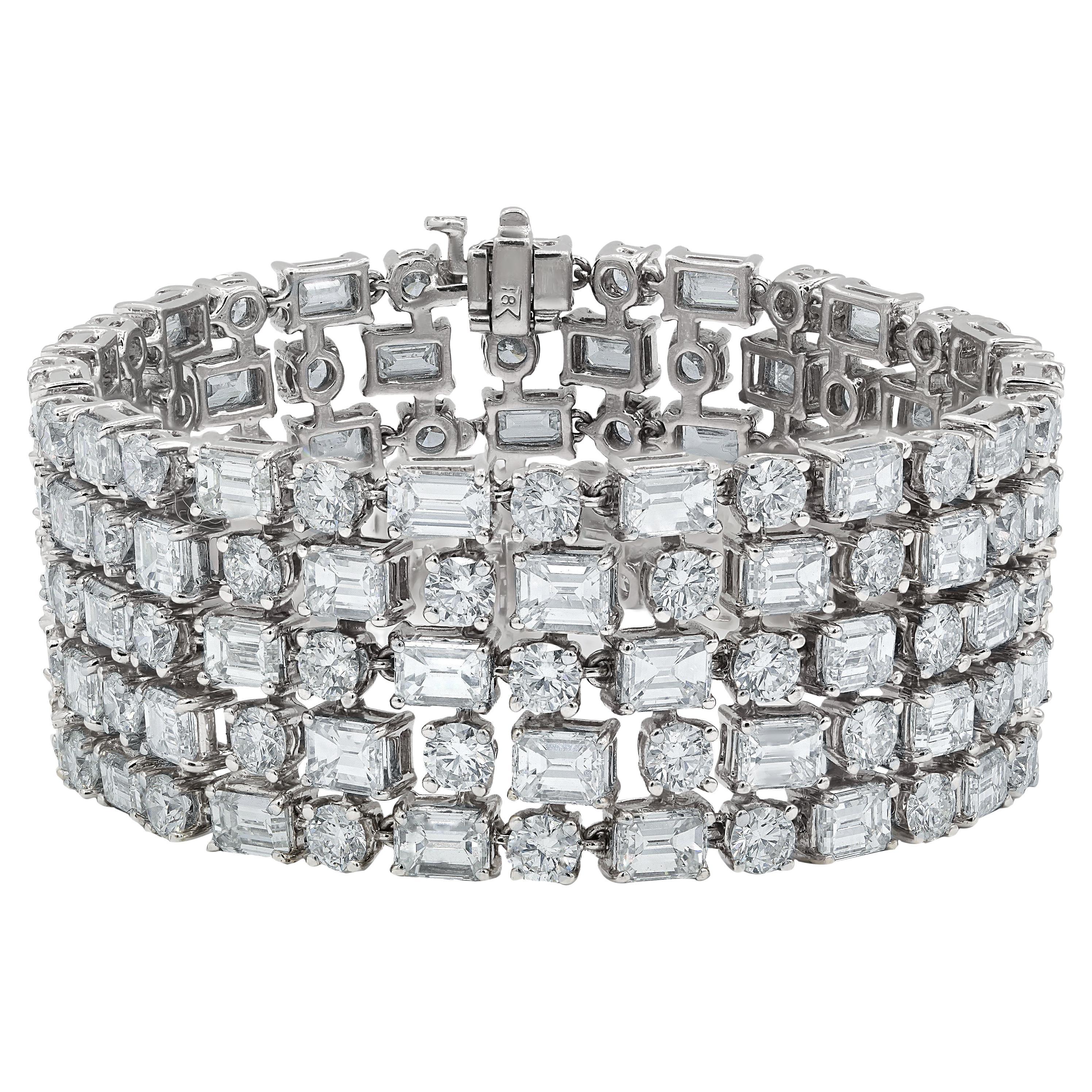 Diana M. 18kt white gold bracelet featuring 50.00 cts of emerald cut and round  For Sale