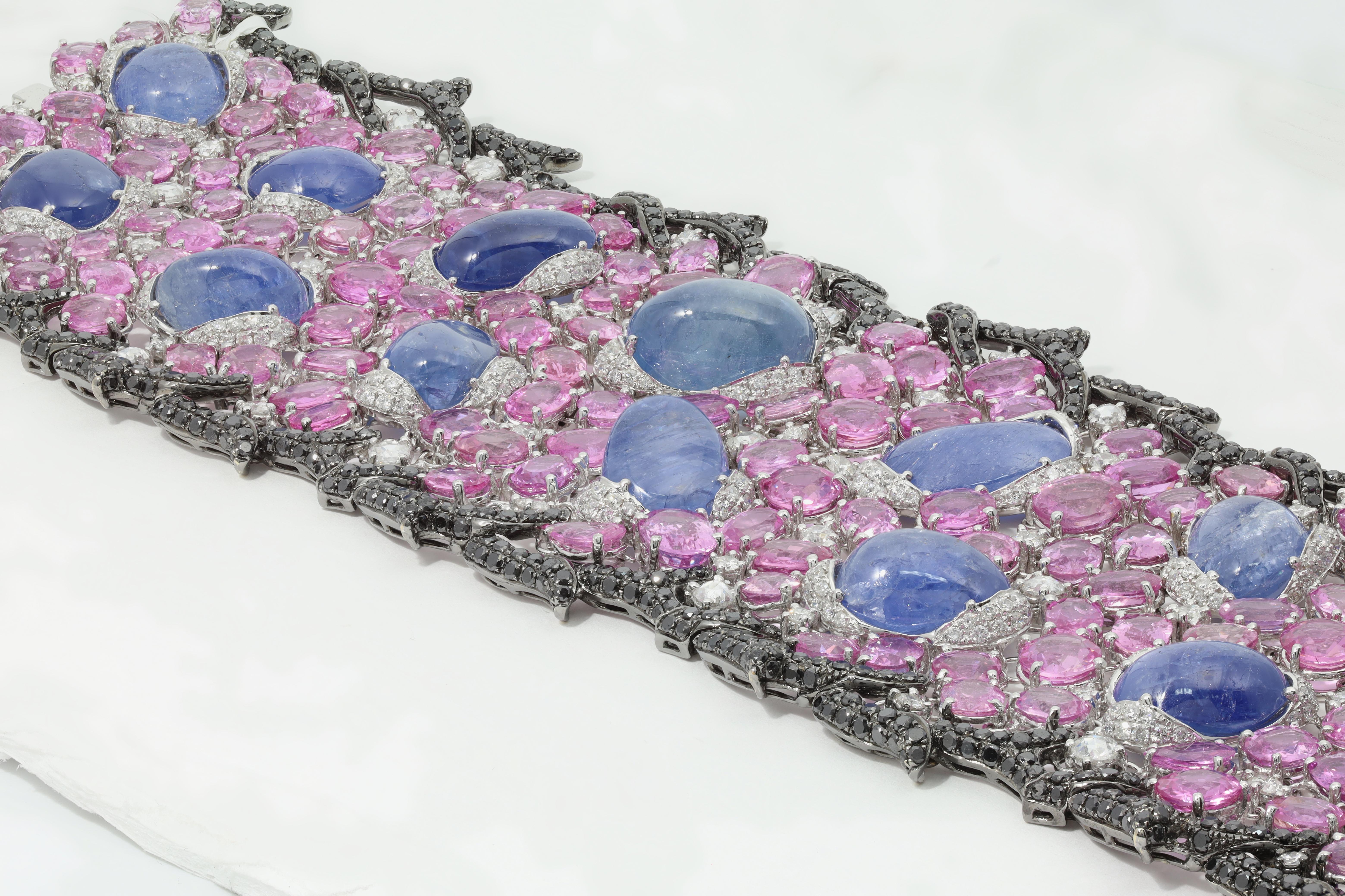 Mixed Cut Diana M. 18kt white gold bracelet featuring 68.21 cts of muti-color sapphires  For Sale