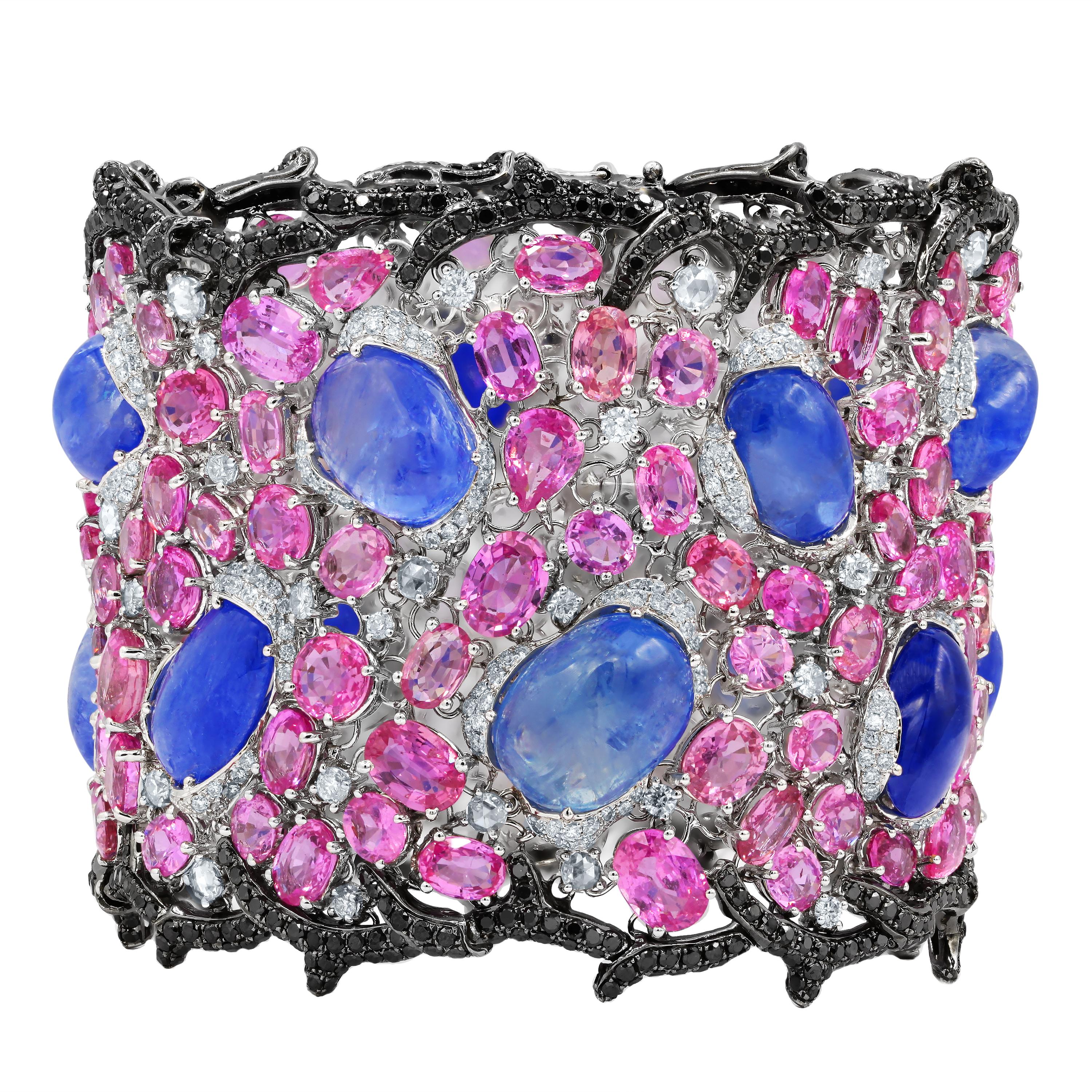 Diana M. 18kt white gold bracelet featuring 68.21 cts of muti-color sapphires  In New Condition For Sale In New York, NY