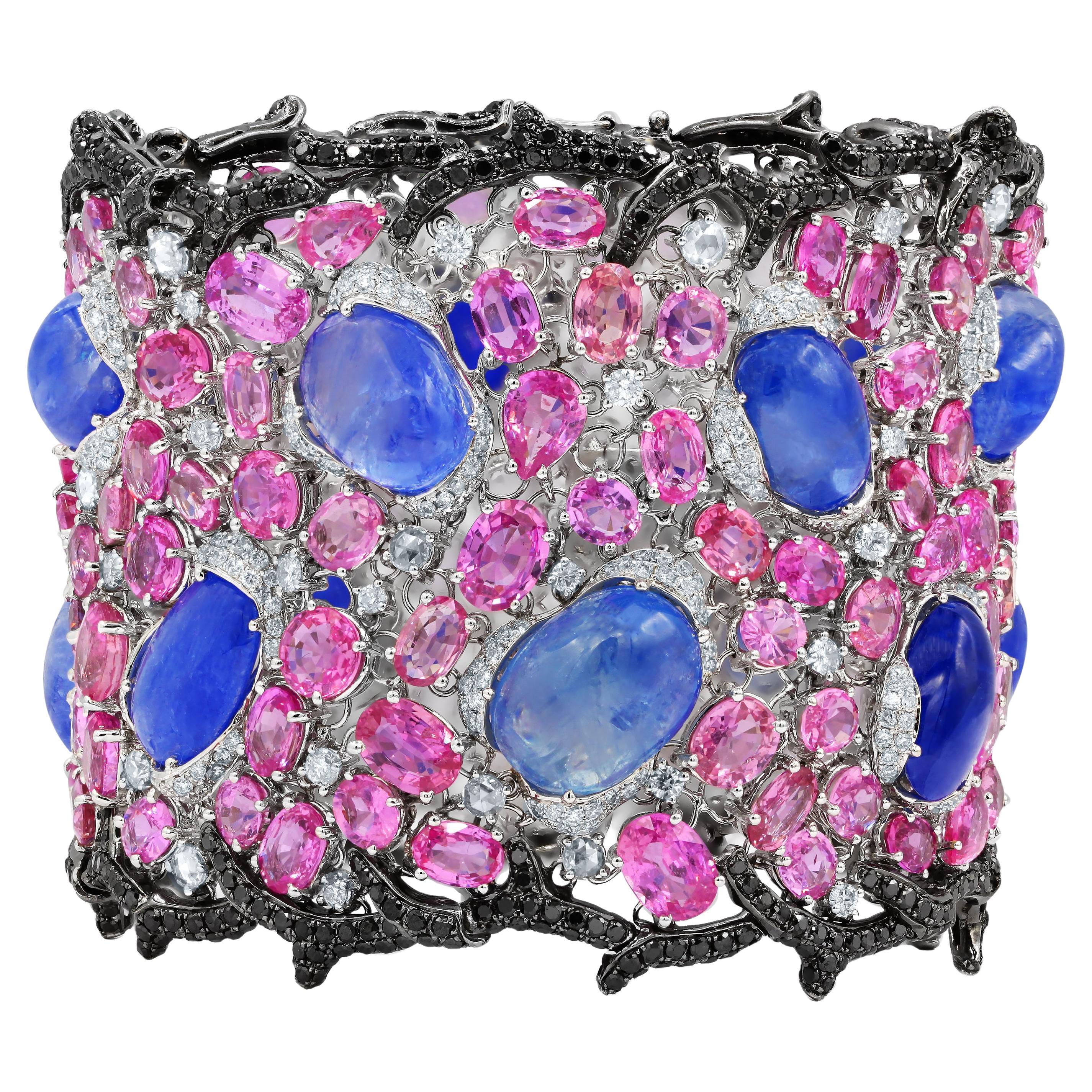 Diana M. 18kt white gold bracelet featuring 68.21 cts of muti-color sapphires  For Sale