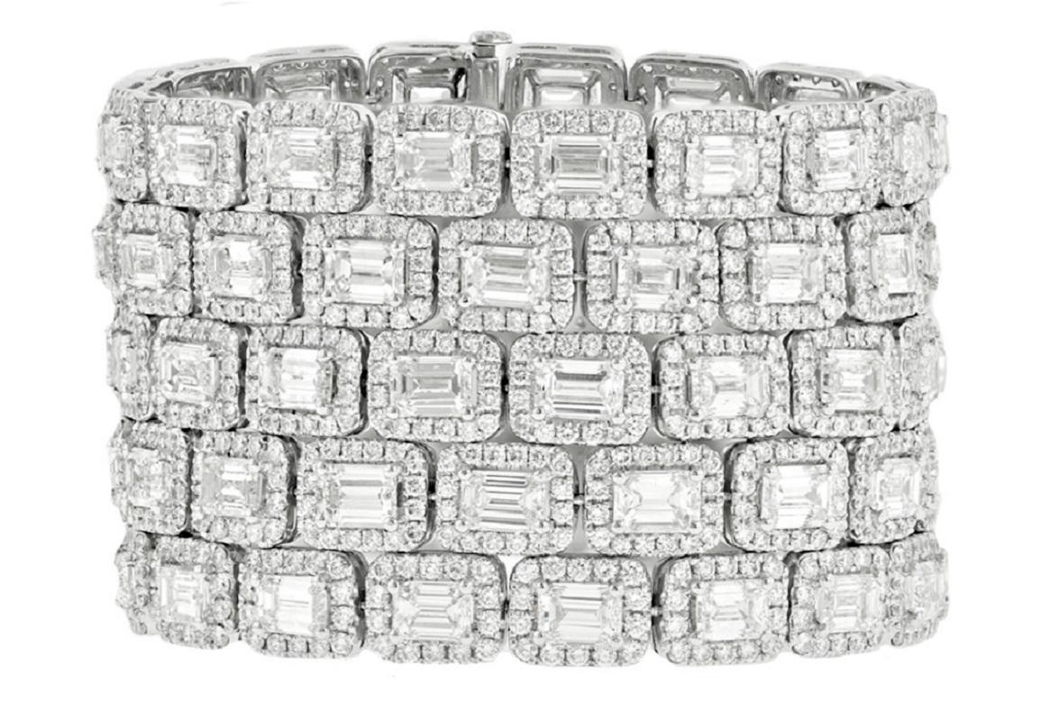 18kt white gold bracelet featuring 74.00 cts emerald cut diamonds surrounded by round diamonds creating a halo design (5 rows)
Diana M is one-stop shop for all your jewelry shopping, carrying line of diamond rings, earrings, bracelets, necklaces,