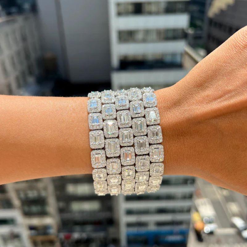 Women's or Men's Diana M. 18kt white gold bracelet featuring 74.00 cts emerald cut diamonds For Sale