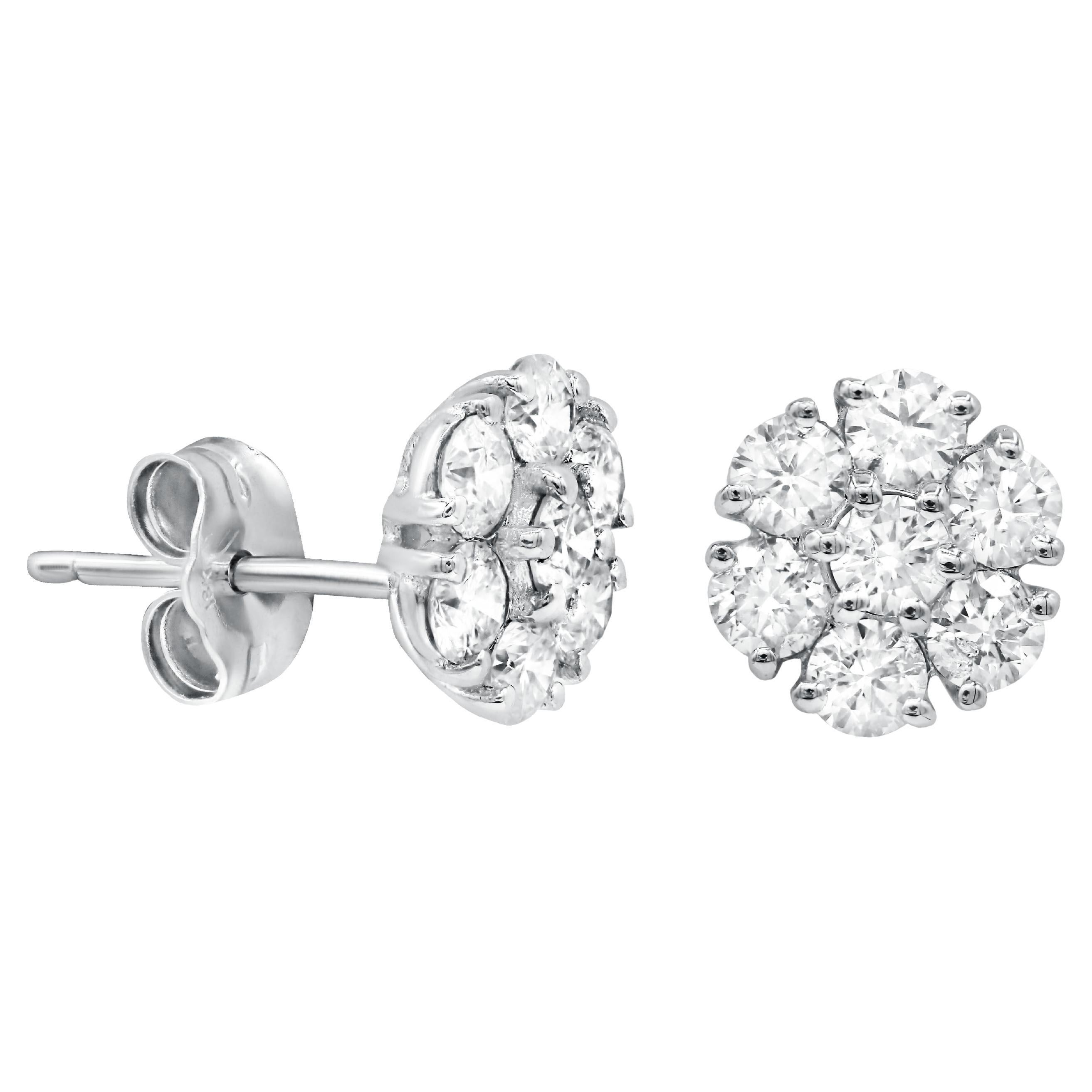 Diana M. 18kt white gold diamond cluster stud earrings containing 1.60 cts tw  For Sale