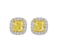Diana M. 18KT WHITE GOLD DIAMOND STUDS, FEATURES 3cts Fancy yellow diamonds
