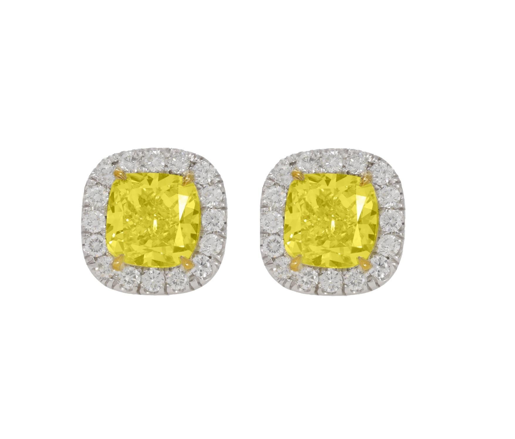 Modern Diana M. 18KT WHITE GOLD DIAMOND STUDS, FEATURES 3cts Fancy yellow diamonds  For Sale