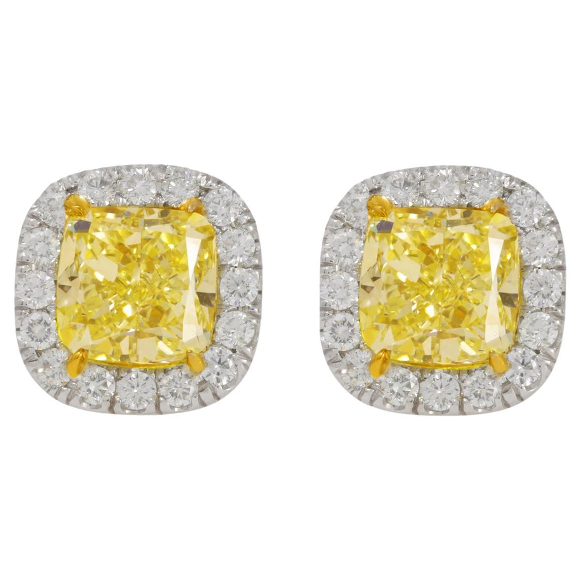 Diana M. 18KT WHITE GOLD DIAMOND STUDS, FEATURES 3cts Fancy yellow diamonds  For Sale