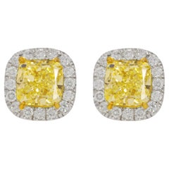 Diana M. 18KT WHITE GOLD DIAMOND STUDS, FEATURES 3cts Fancy yellow diamonds 