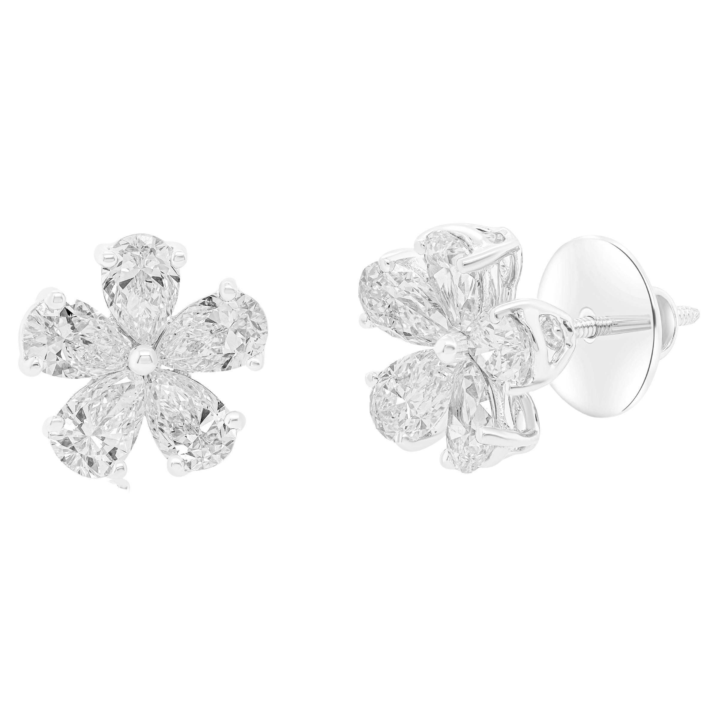 Diana M. 18KT WHITE GOLD EARRING STUDS FLOWER PEAR SHAPE 4.01cts  DIAMONDS For Sale