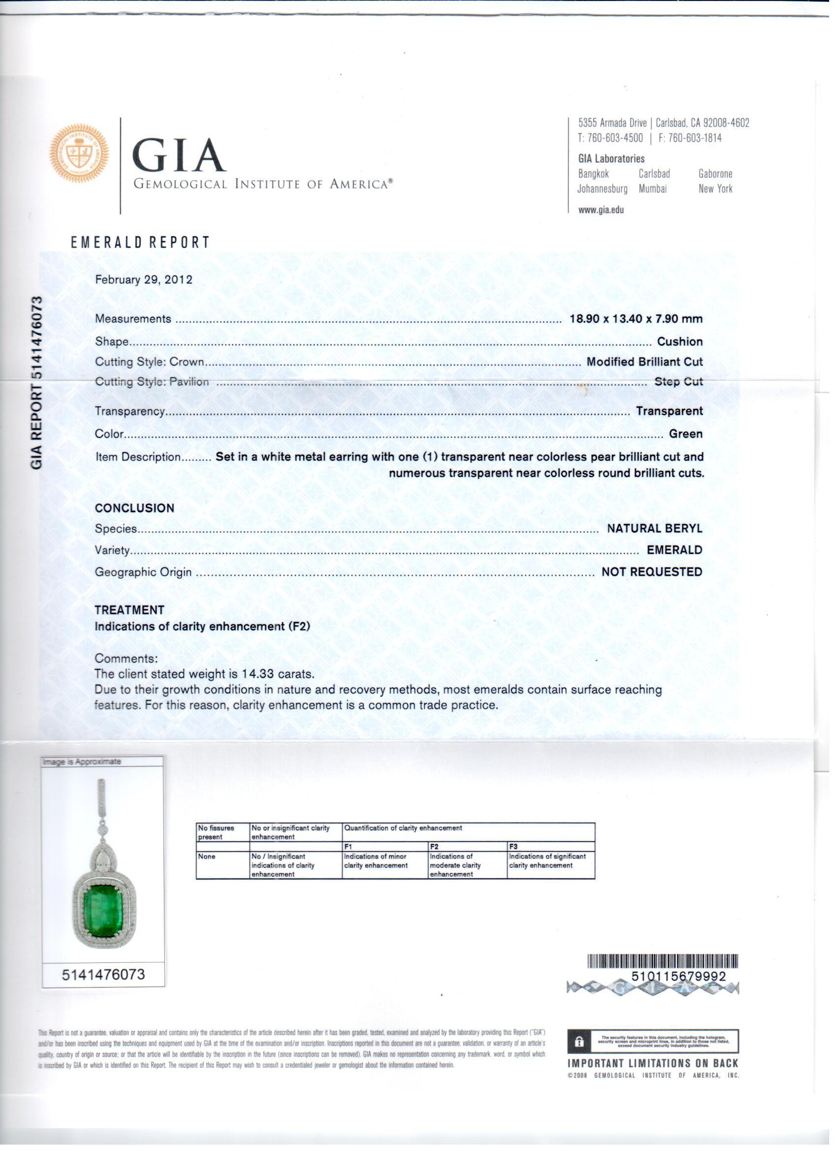 Women's Diana M. 18kt White Gold Earrings with Emerald and Diamonds For Sale