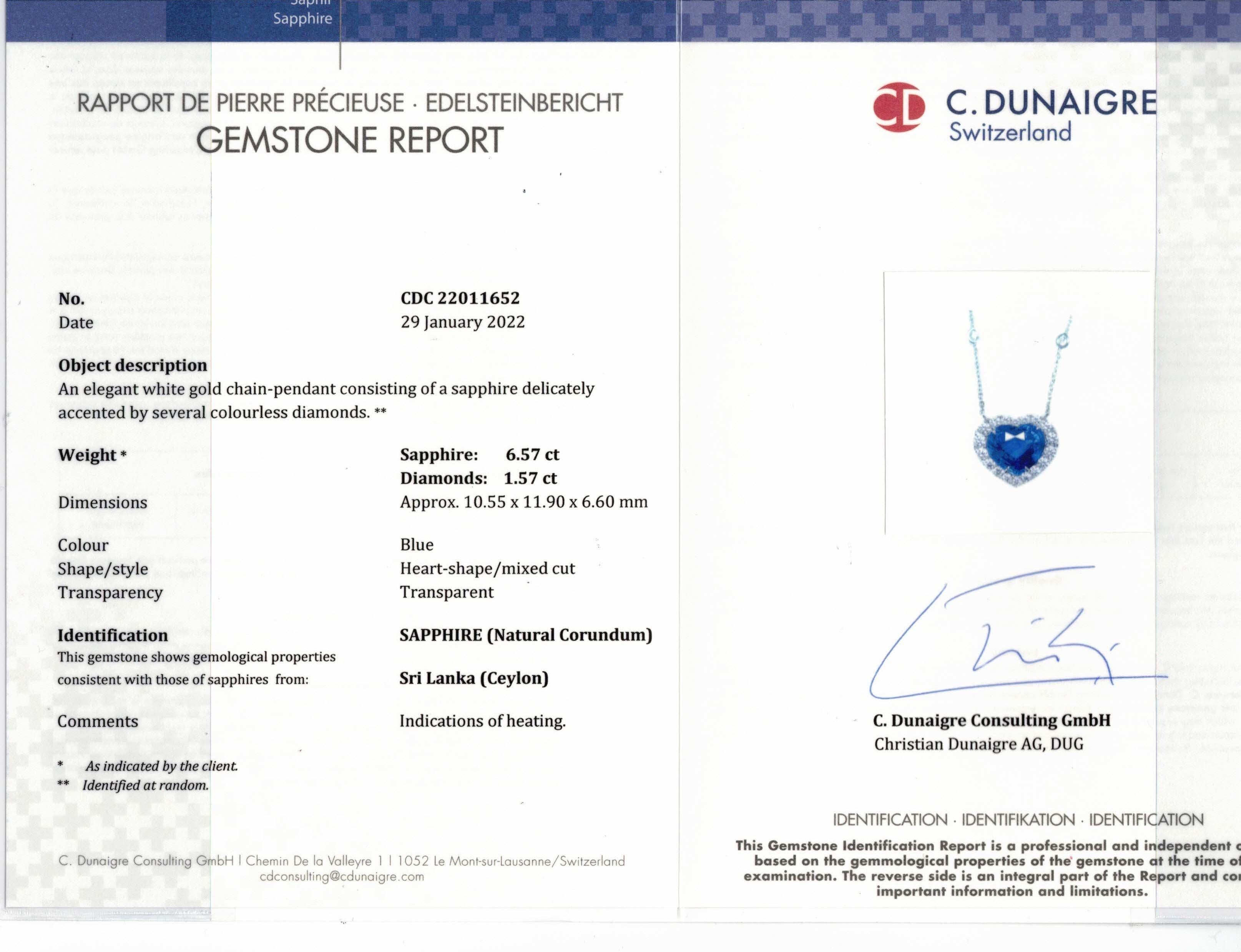 Women's Diana M. 18kt White Gold Earrings with Heart Shape Sapphire & Diamonds For Sale
