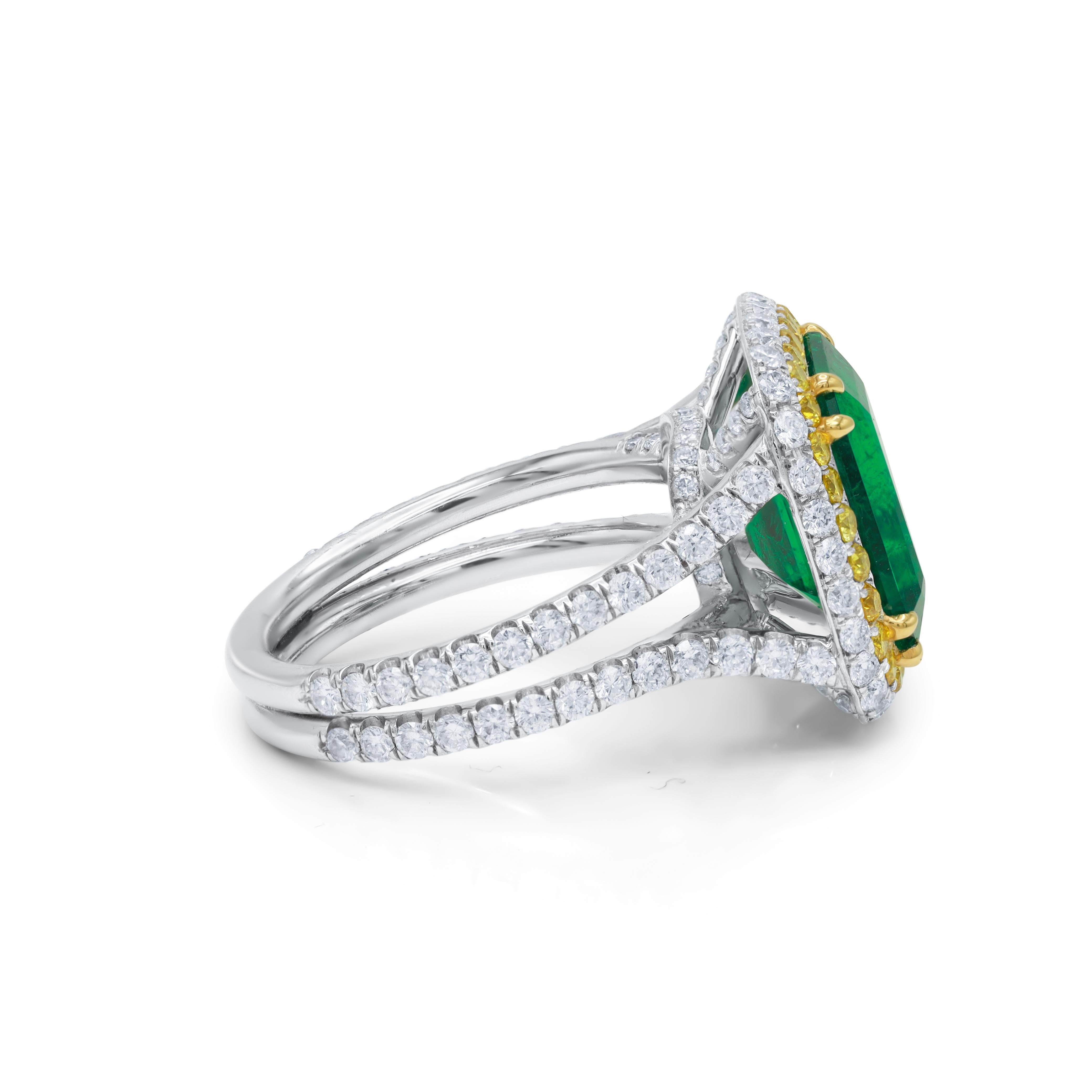 Modern Diana M. 18kt White Gold Emerald Diamond Ring 3.97ct For Sale