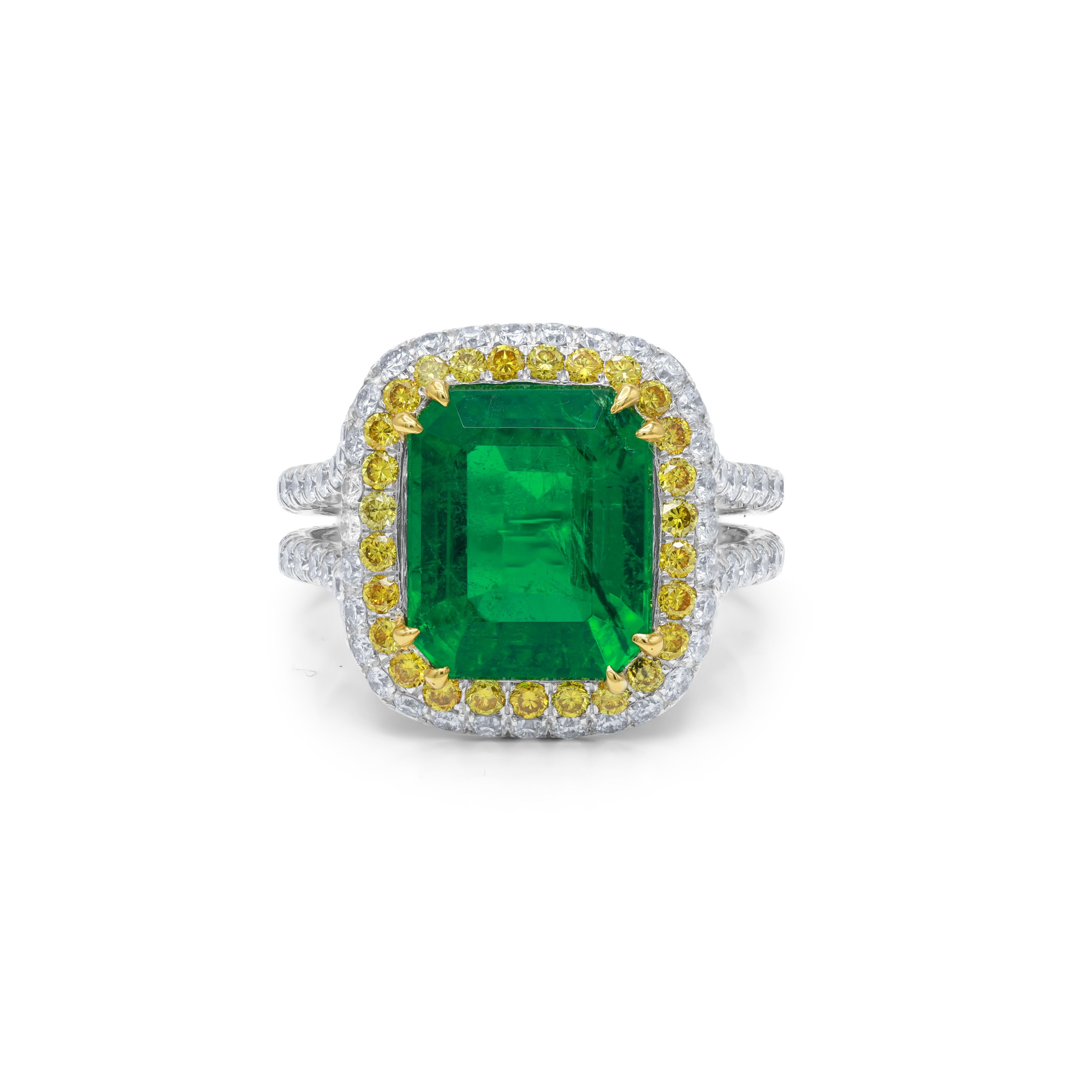 Women's or Men's Diana M. 18kt White Gold Emerald Diamond Ring 3.97ct For Sale