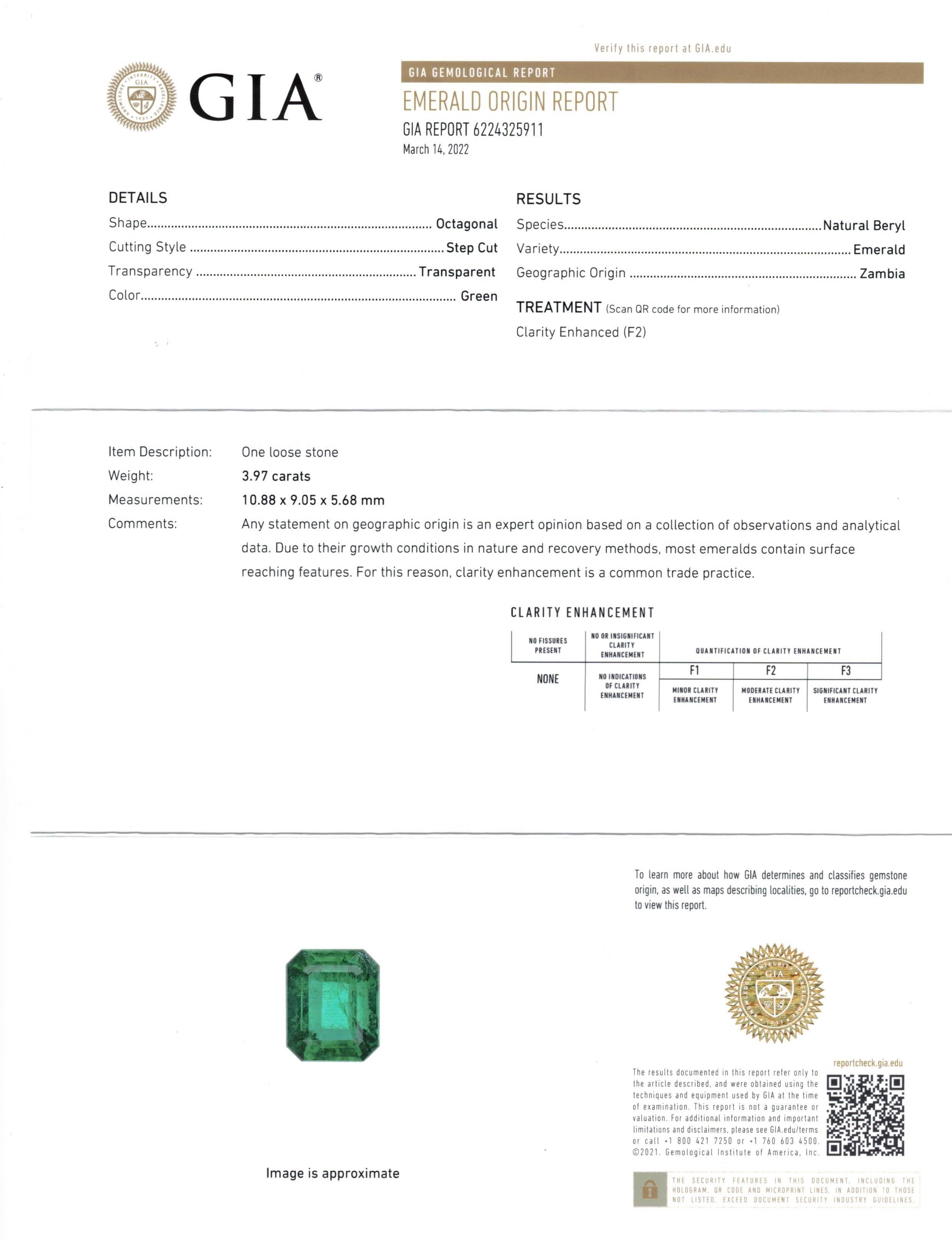 Diana M. 18kt White Gold Emerald Diamond Ring 3.97ct For Sale 1