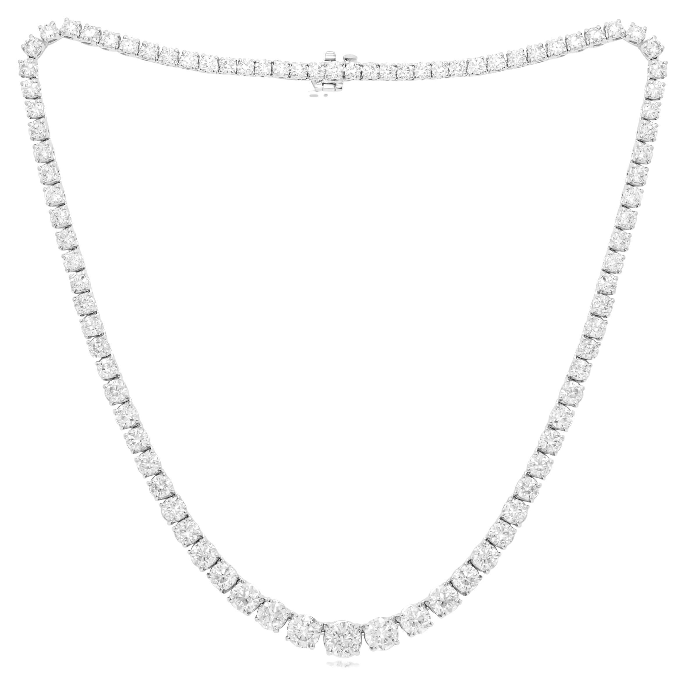 Diana M. 26.00 cts 18k White Gold Graduated Riviera  Necklace  For Sale