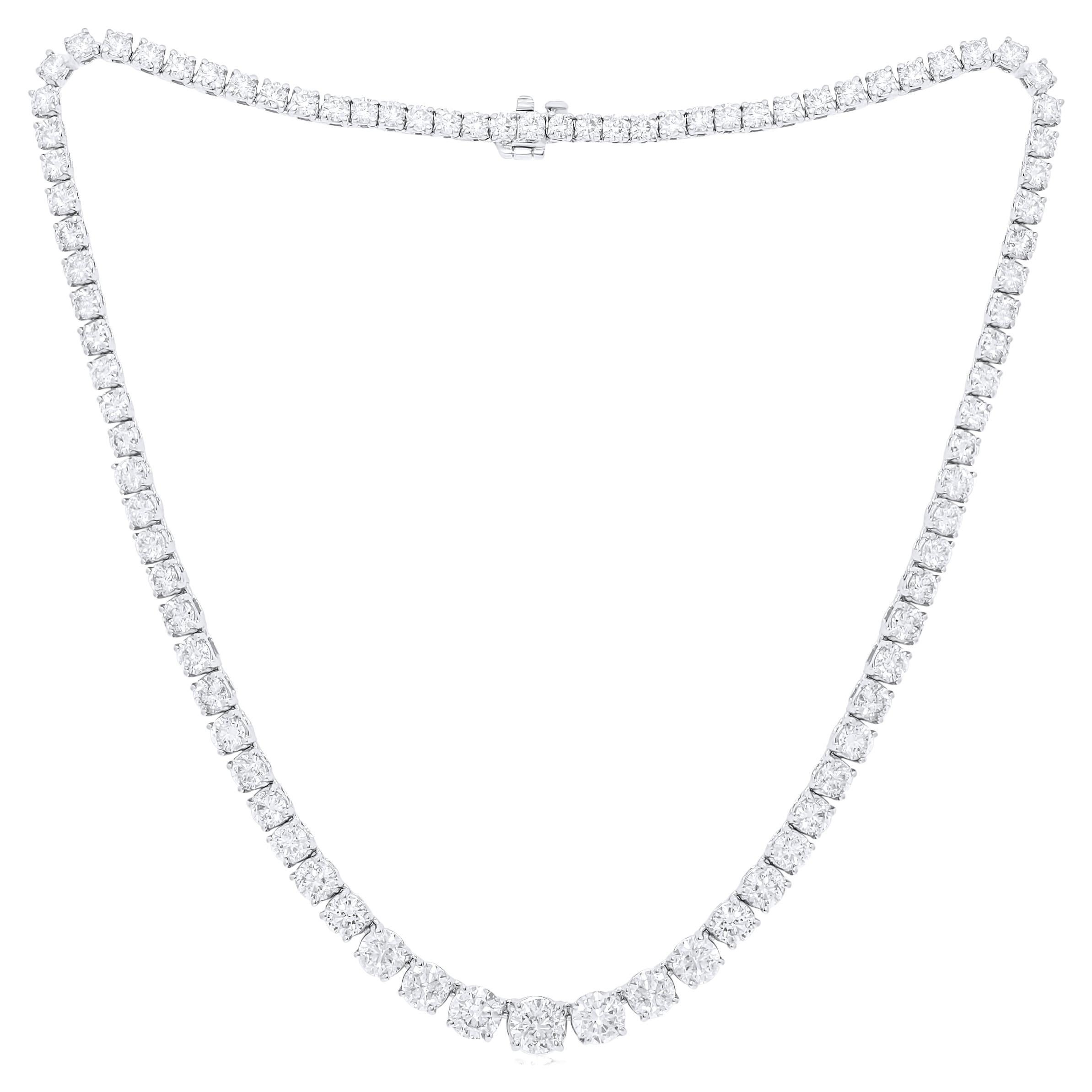 Diana M. Custom 17.45 Cts Round Diamond Graduated 18k White Gold Tennis Necklace For Sale